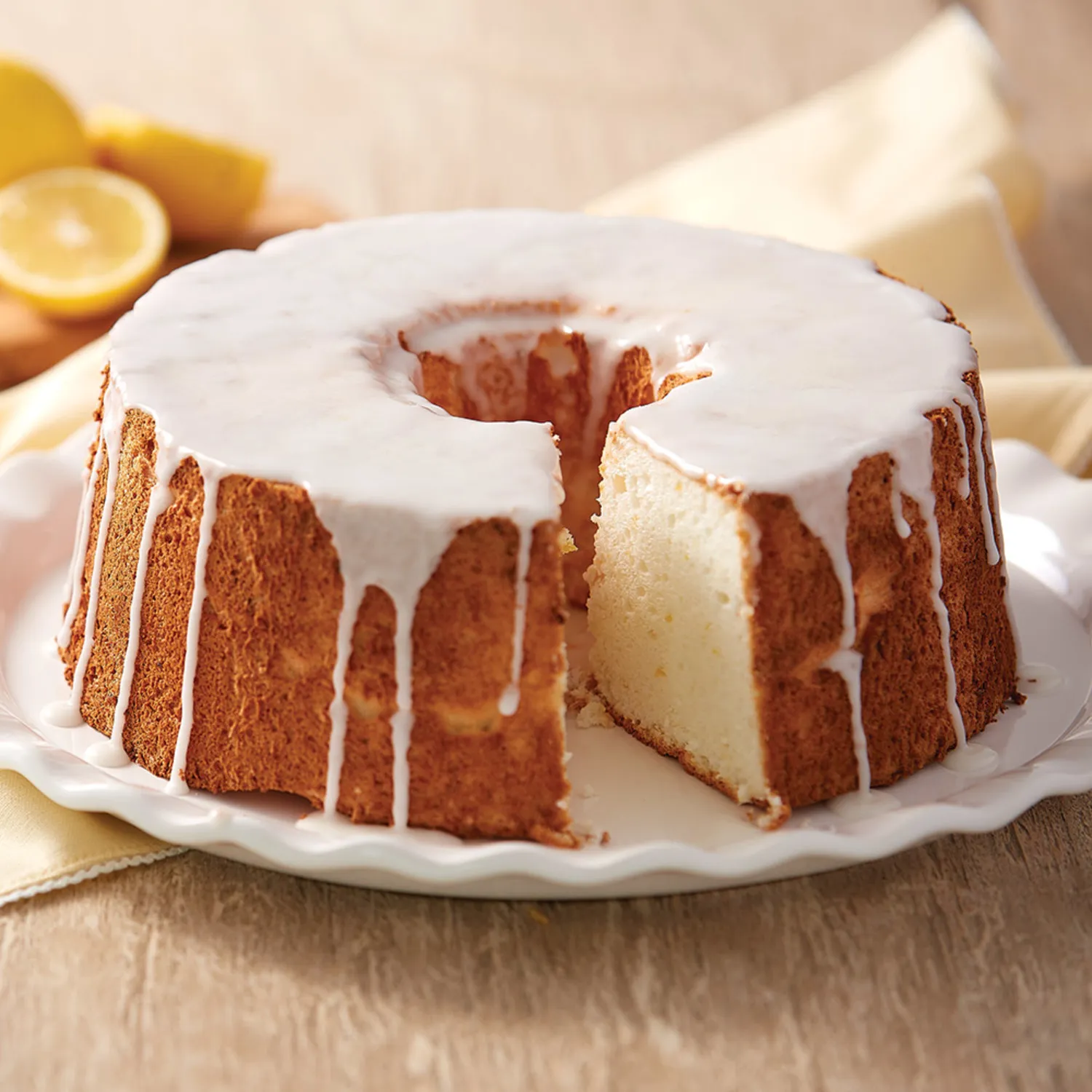 Fat Free Angel Food Cake with Lemon Glaze