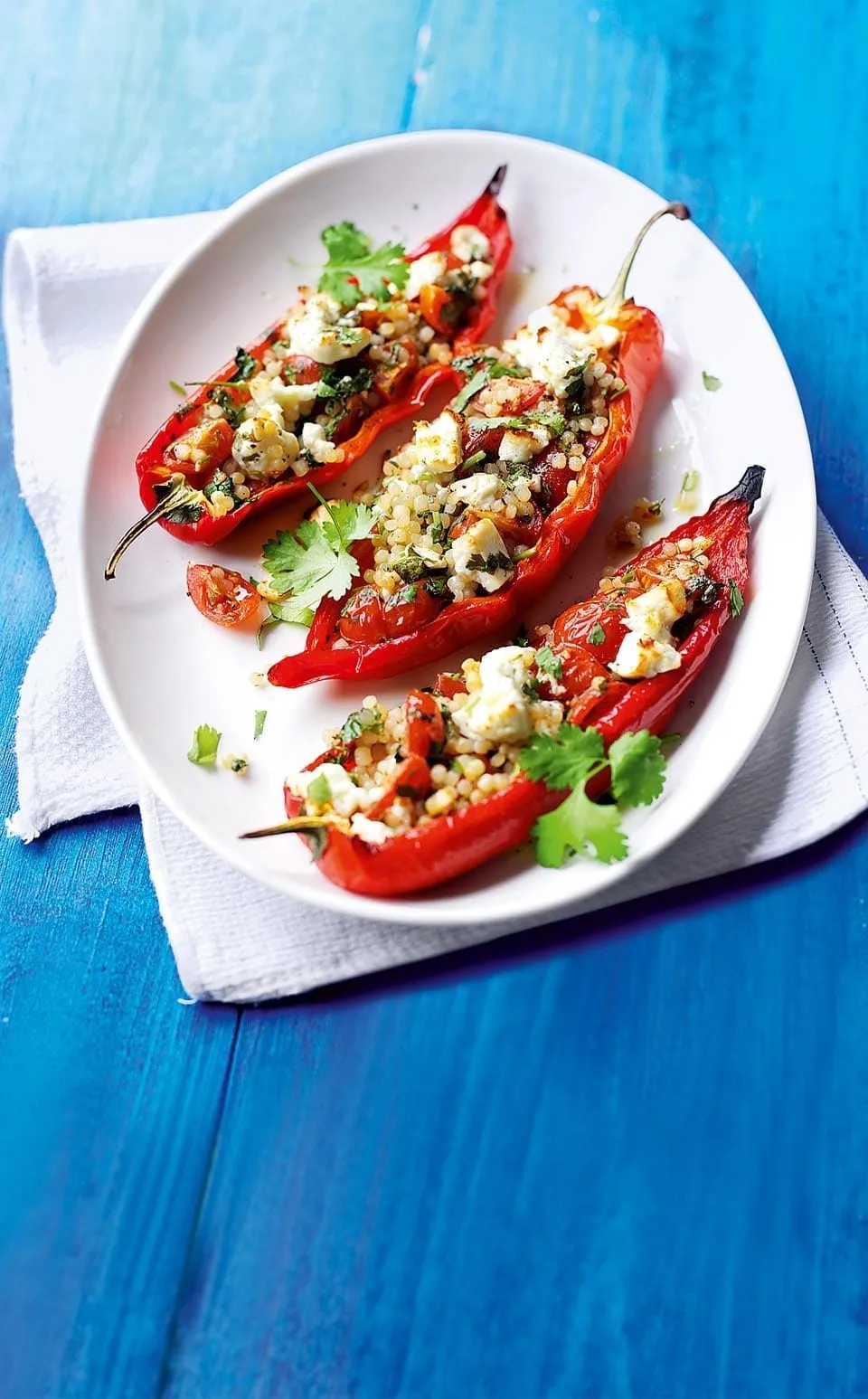Feta and Couscous Stuffed Roasted Romano Peppers
