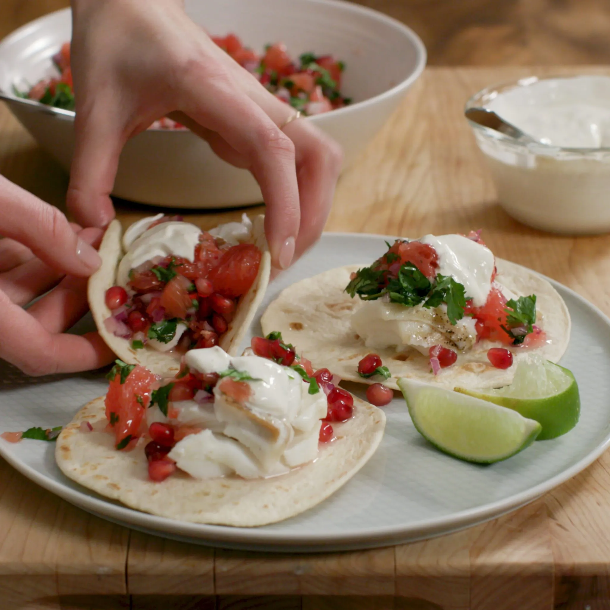Fish Tacos with Pomegranate Salsa