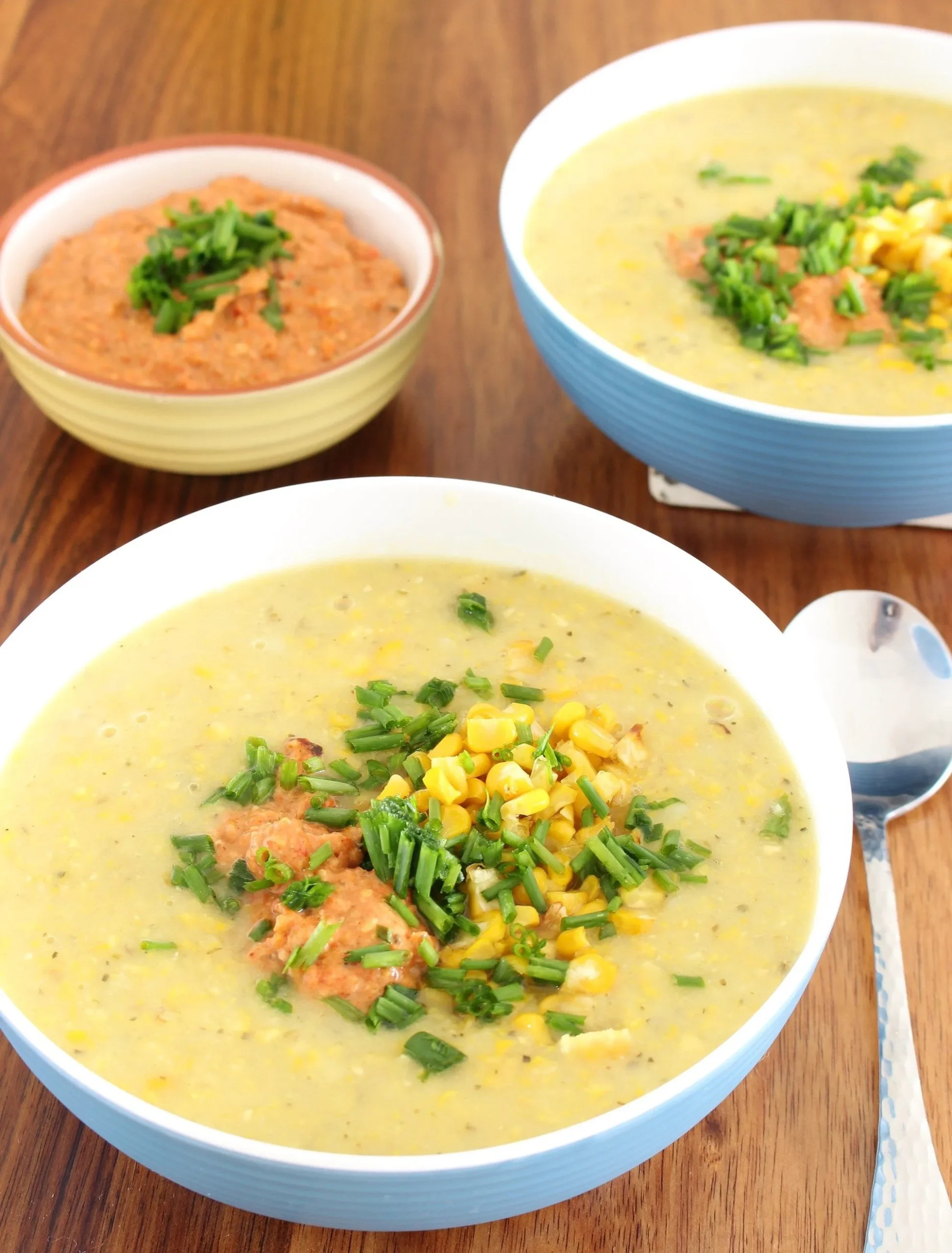 Fresh Corn Soup with Roasted Cornavocado
