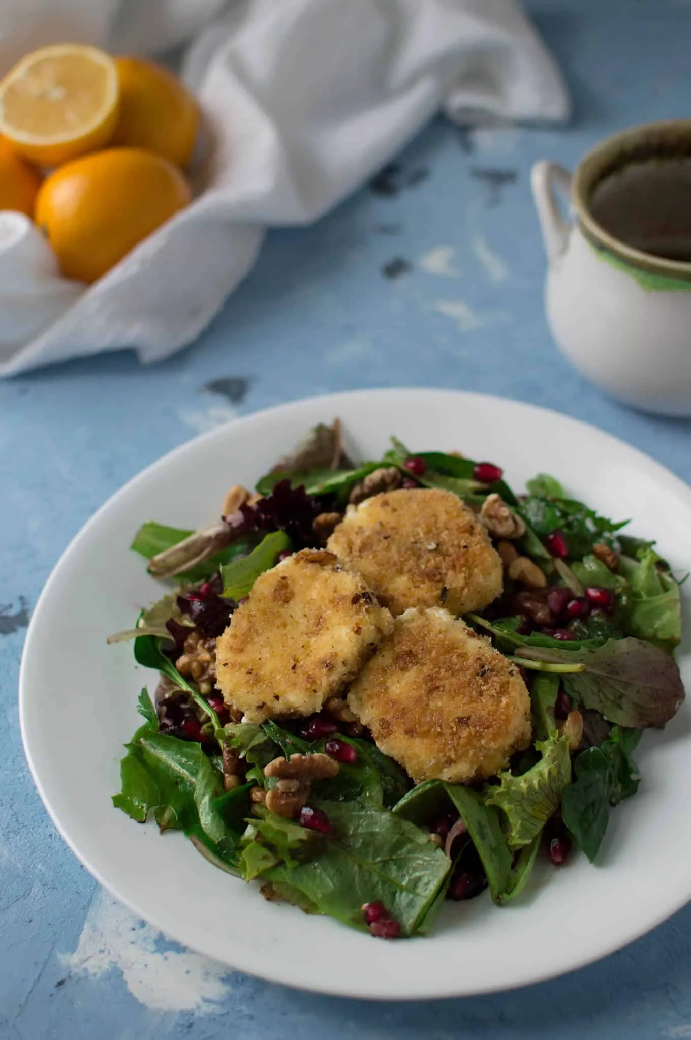 Fried Goat's Cheese Pomegranate Salad