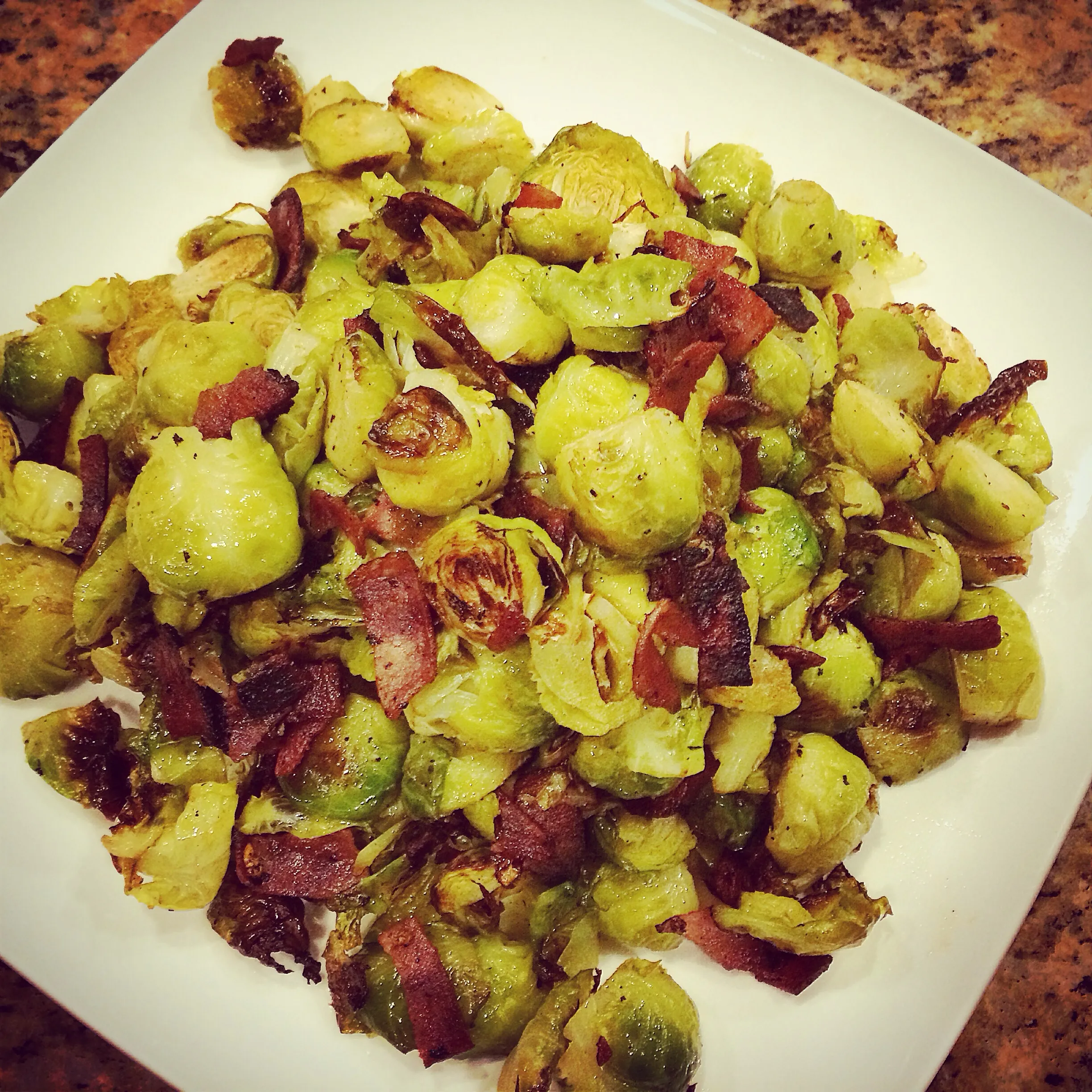 Garlic Roasted Bacon Brussels Sprouts