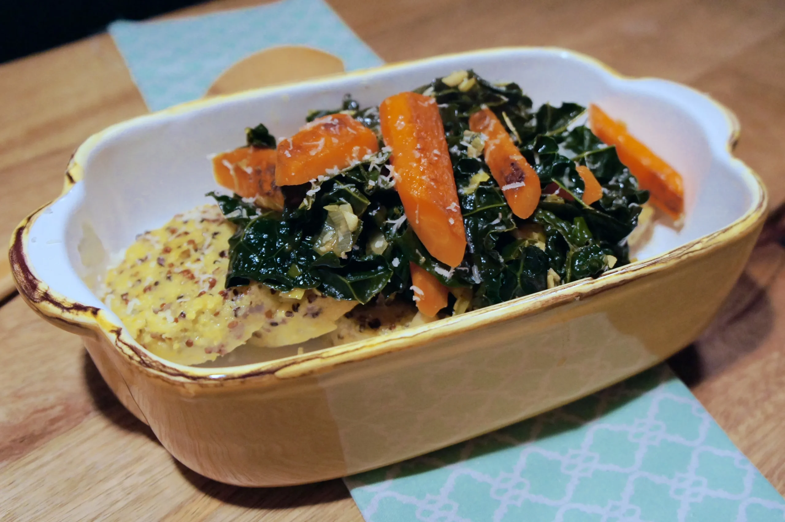 Garlicky Kale with Roasted Carrots and Tahini Sauce
