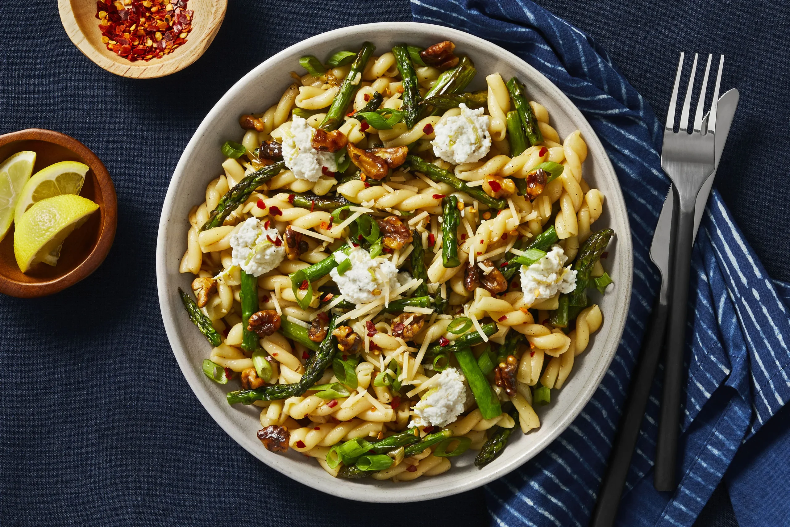 Gemelli with Asparagus and Caramelized Onions