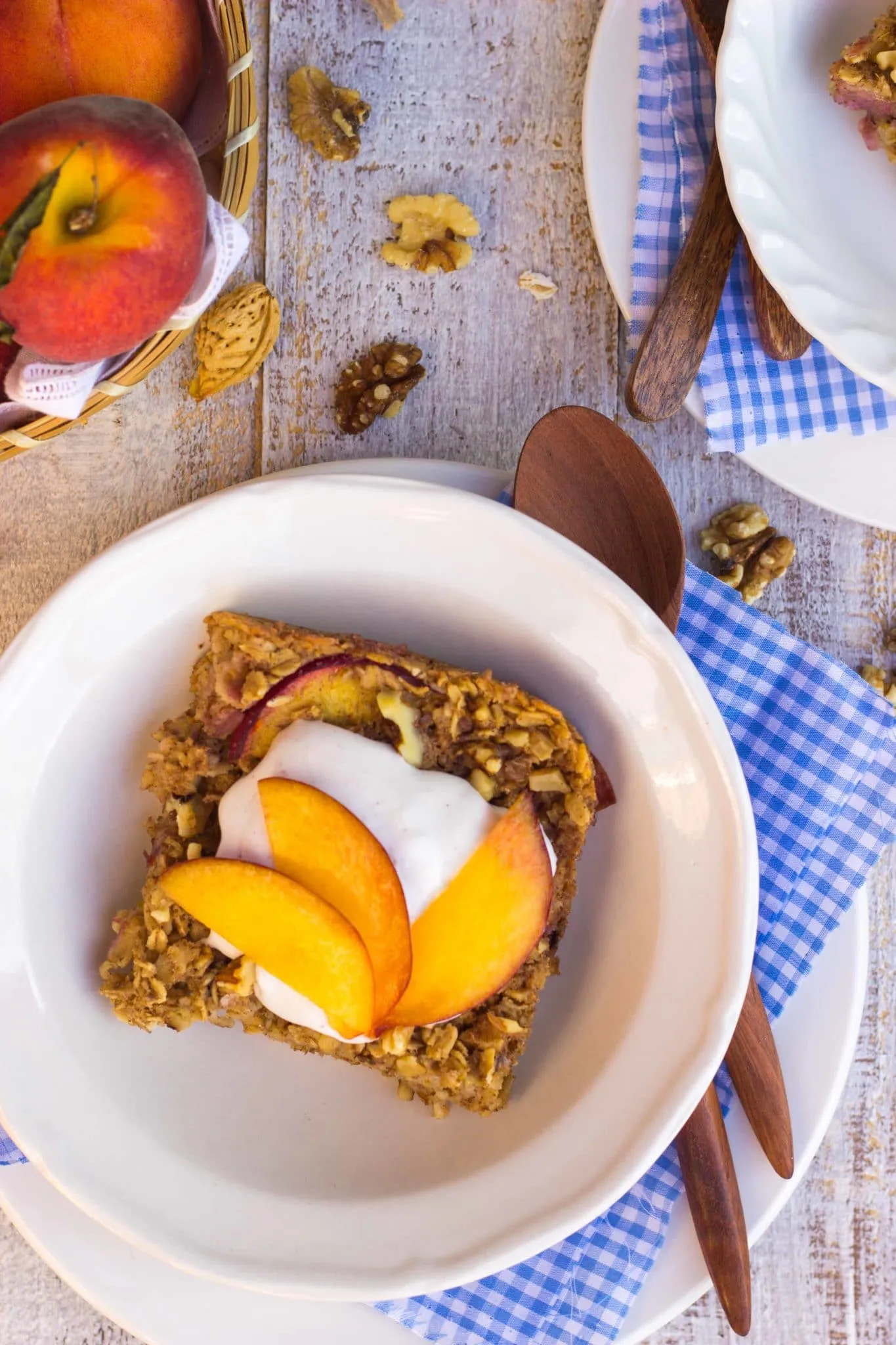 Ginger Peach Oatmeal Bake with Whipped Coconut Cream (GFV)