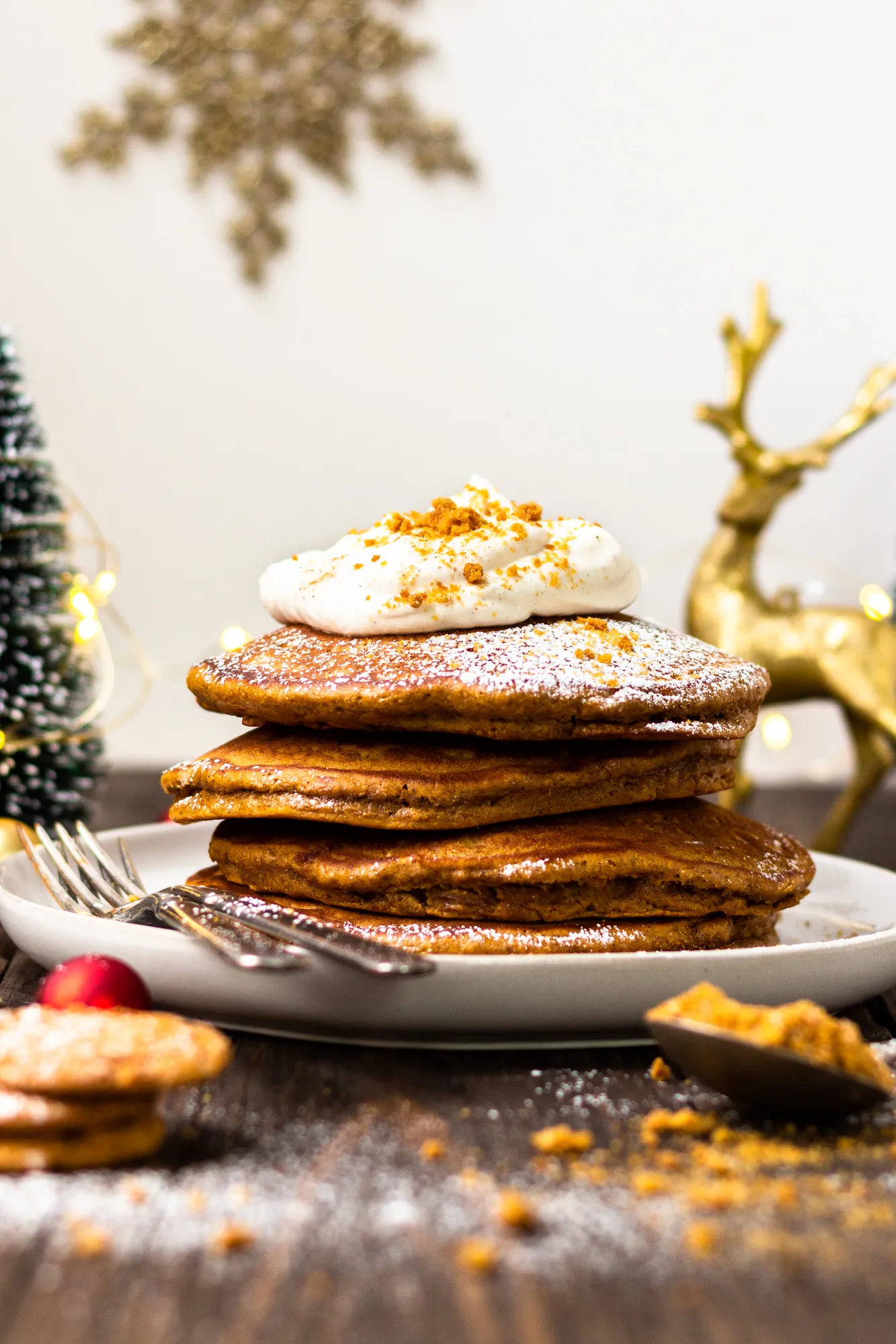 Gingerbread Pancakes with Eggnog Whipped Cream