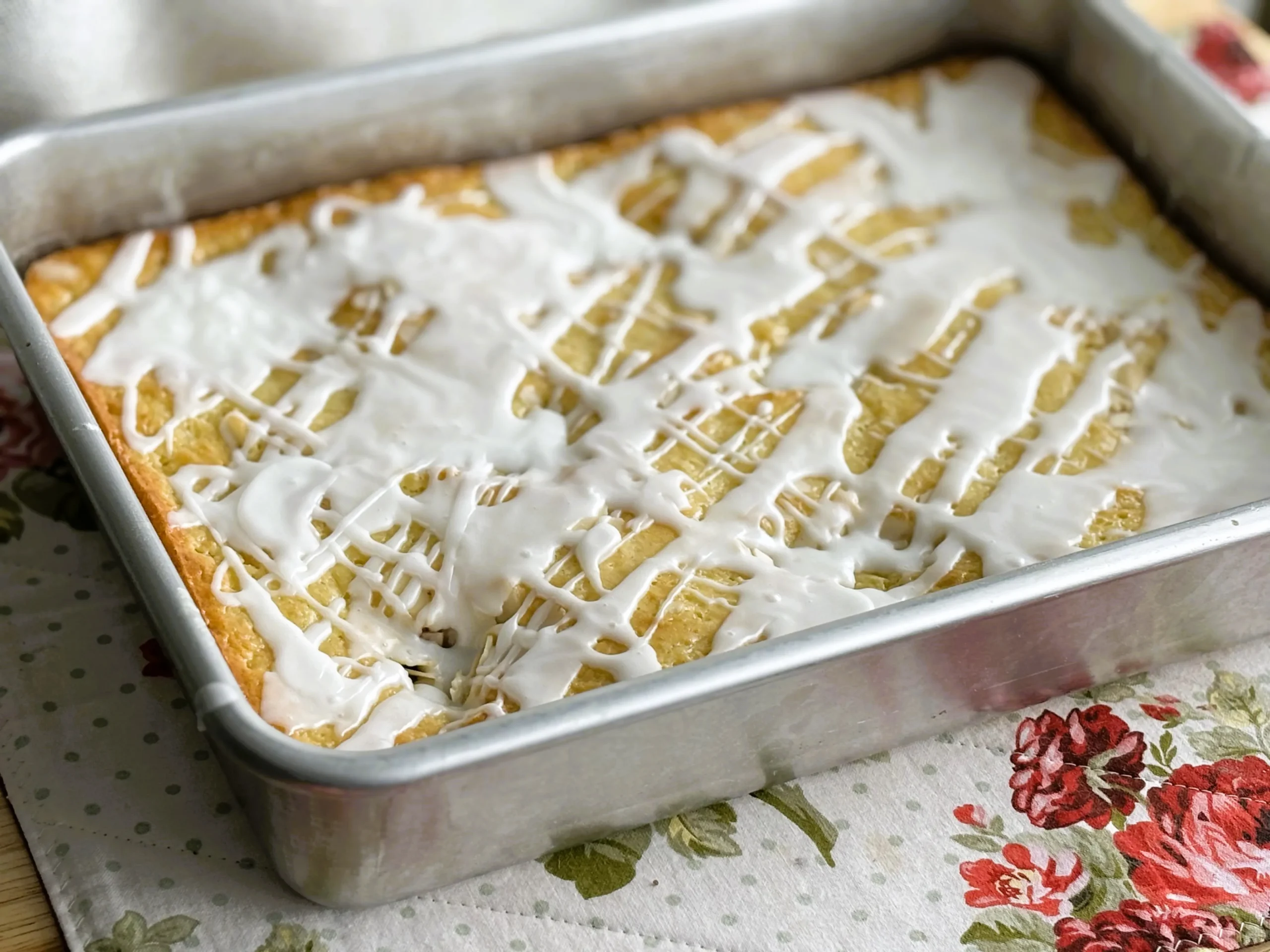 Glazed Strawberry Rhubarb Breakfast Cake