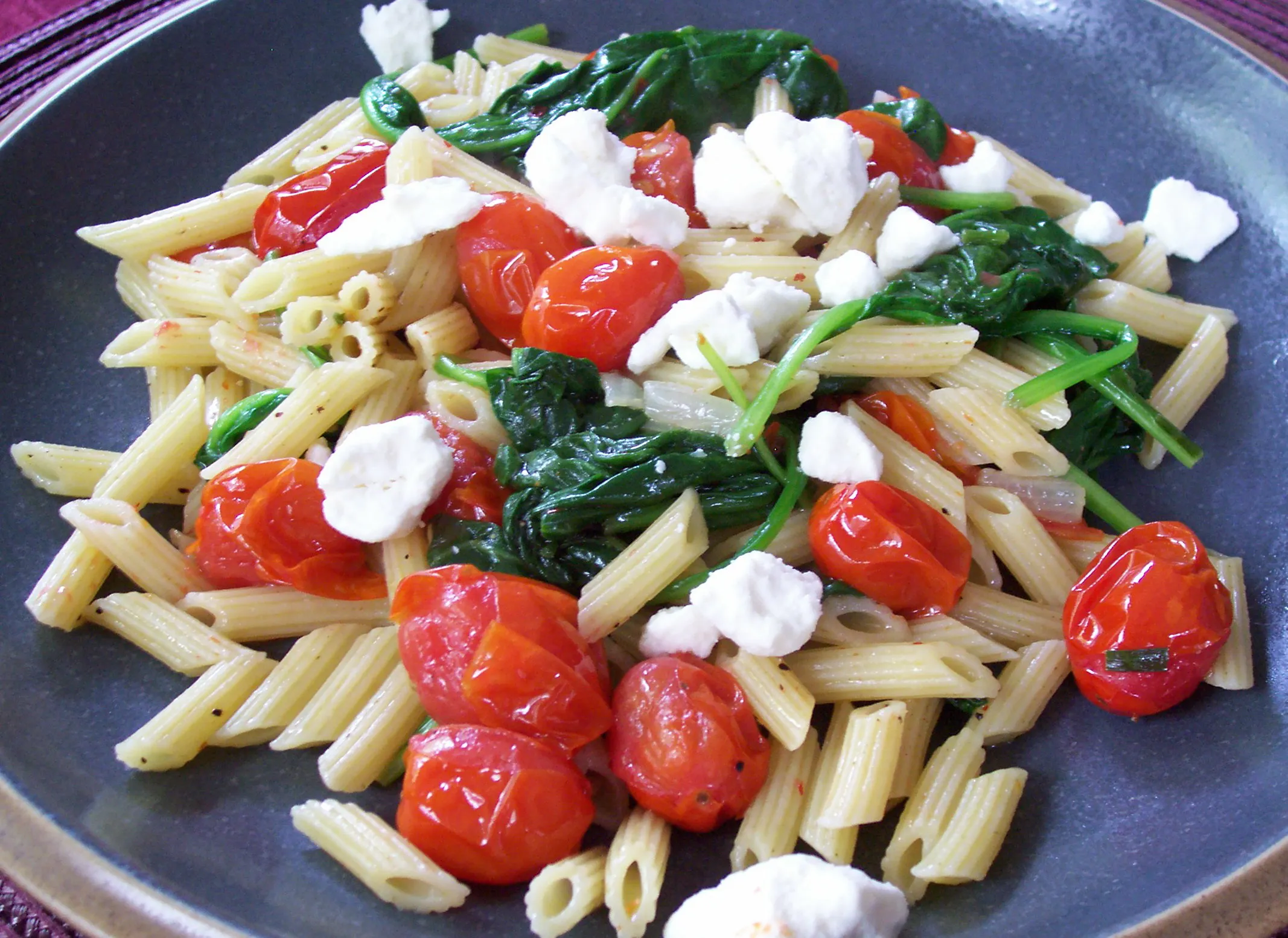 Grape Tomato Olive and Spinach Penne