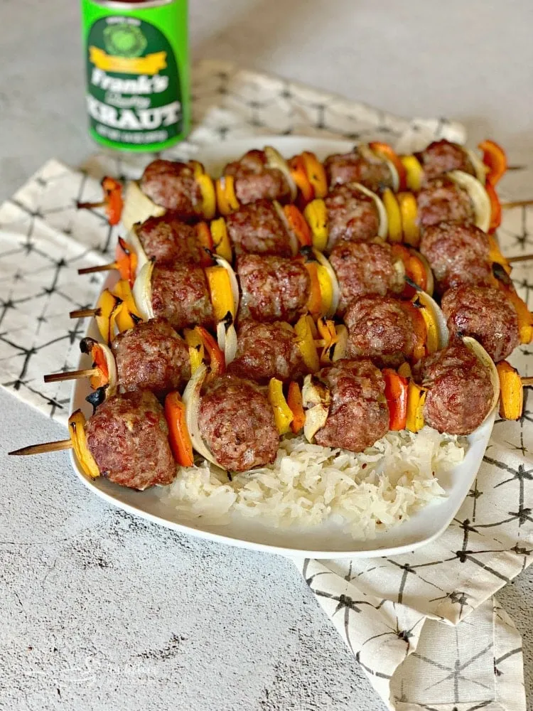 Grilled Bratwurst Kraut Meatball Kabobs