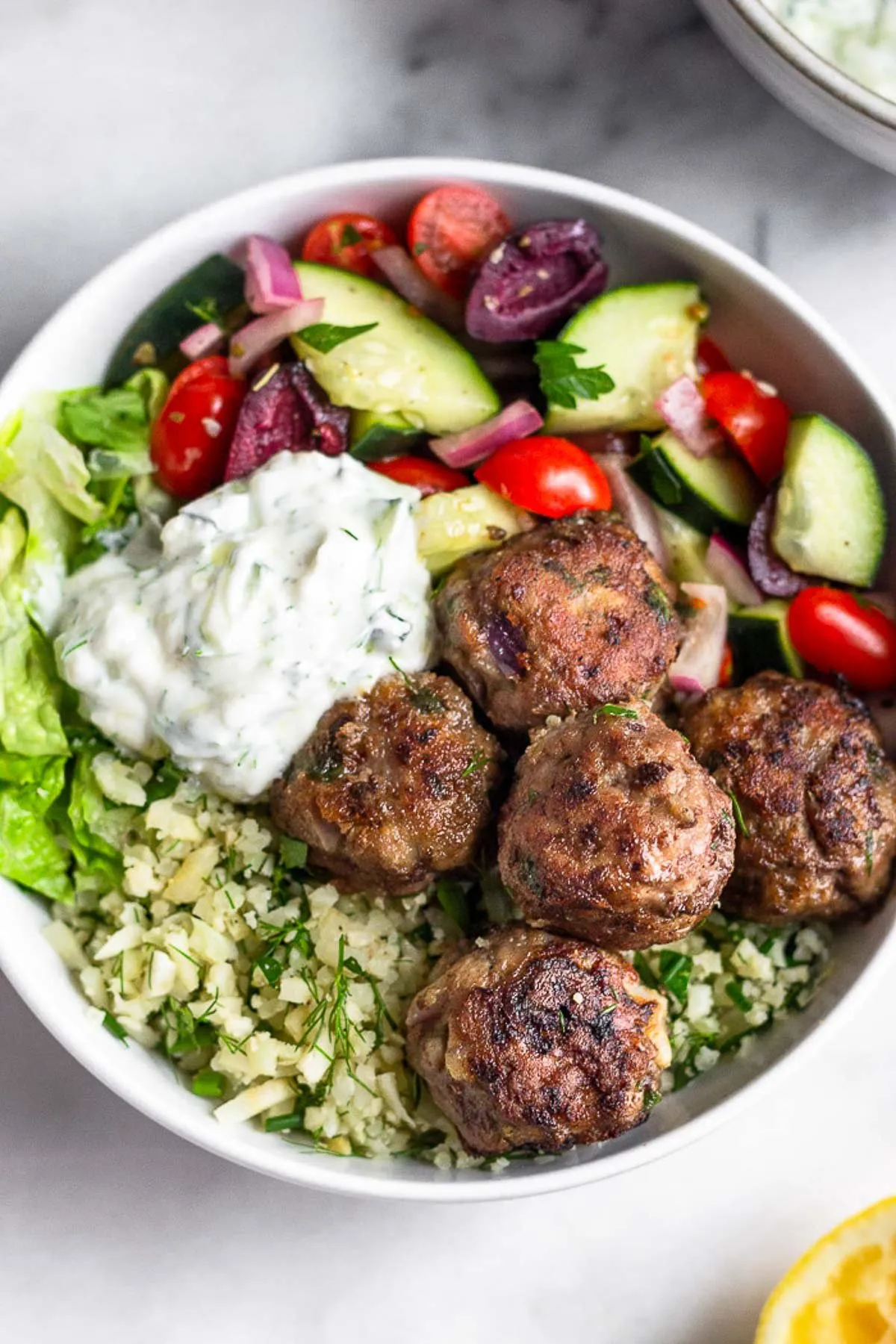 Grilled Greek Meatball Bowls