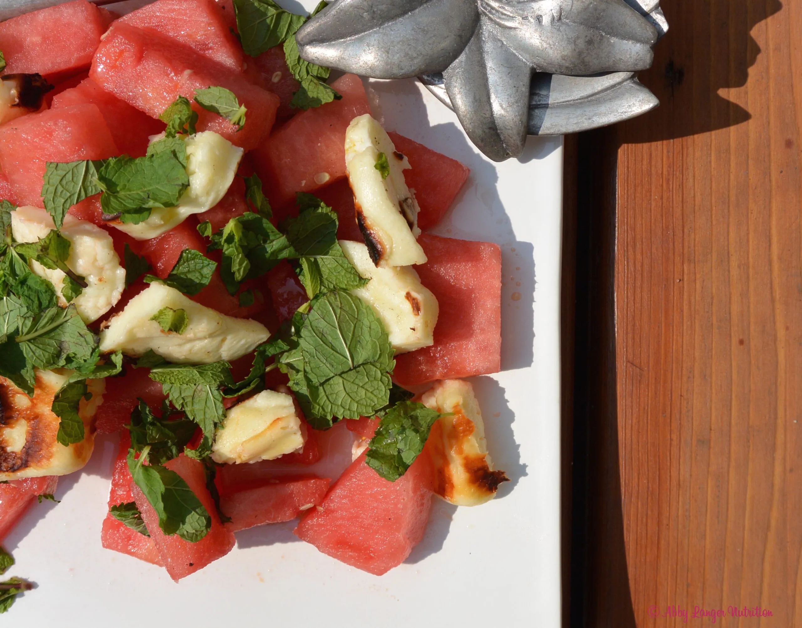 Grilled Halloumi Cheese Salad with Watermelon and Mint