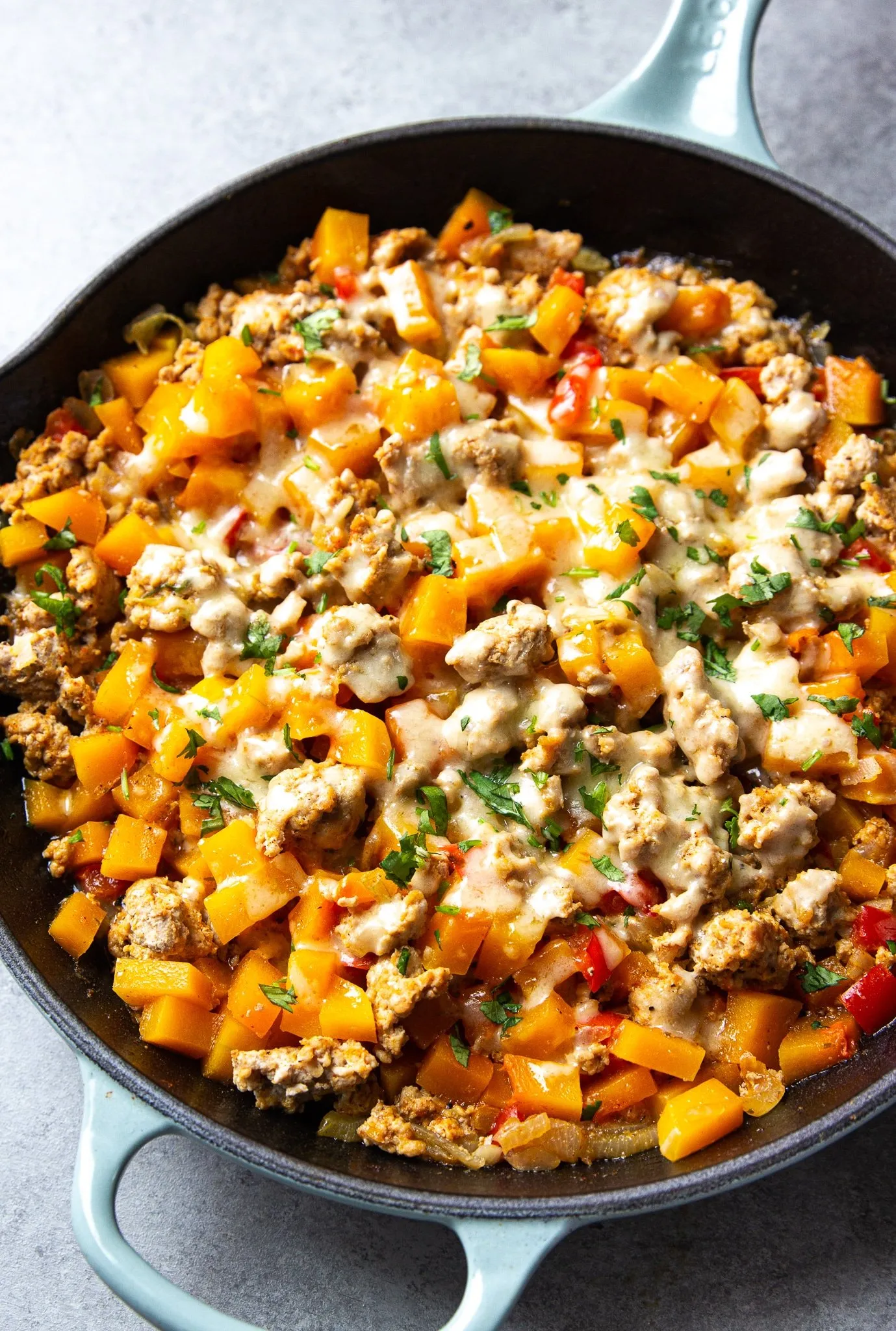 Ground Turkey Pasta with Butternut Squash and Spinach
