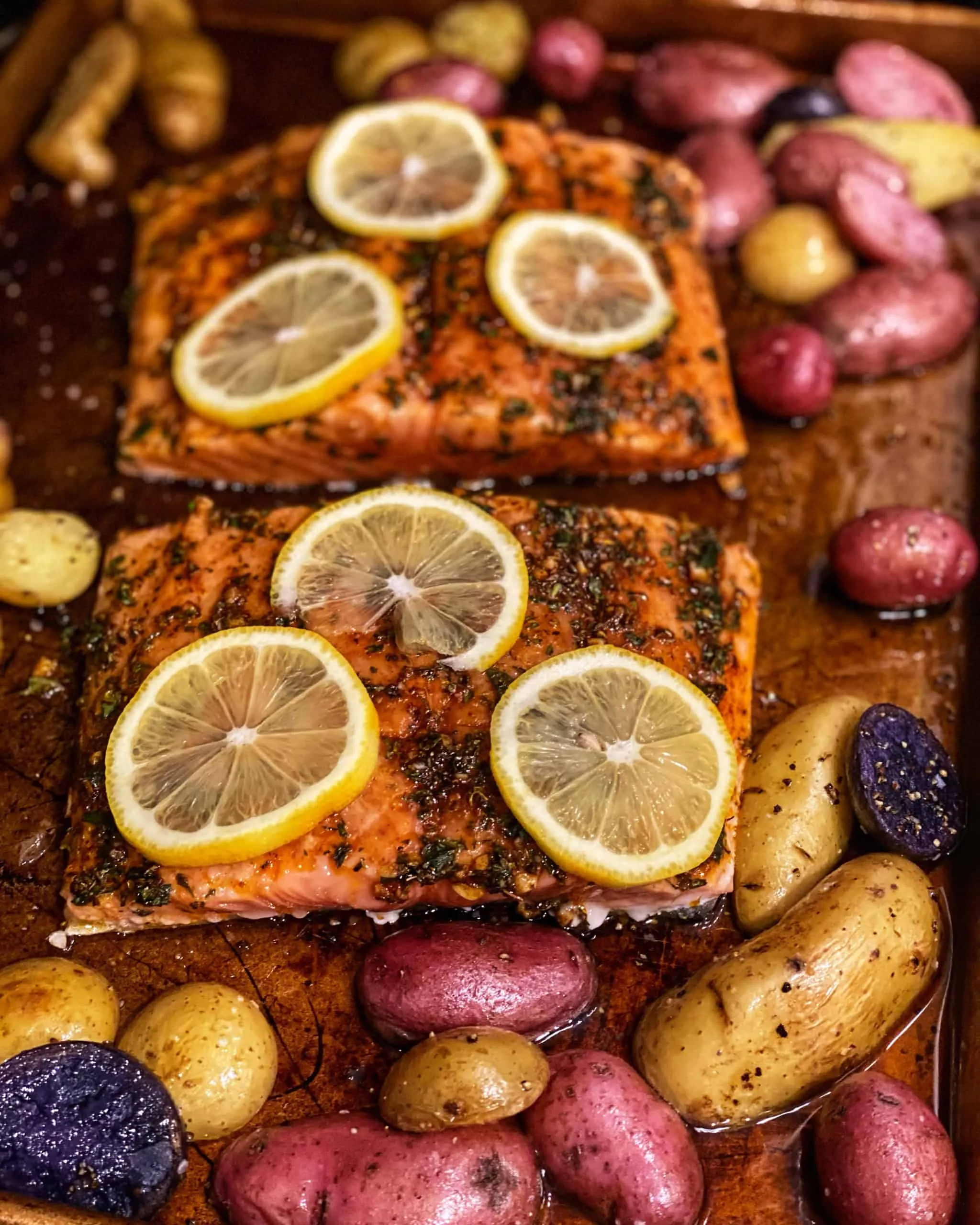 Herbed Pan Roast of Salmon with Warm Greens and Herb Vinaigrette