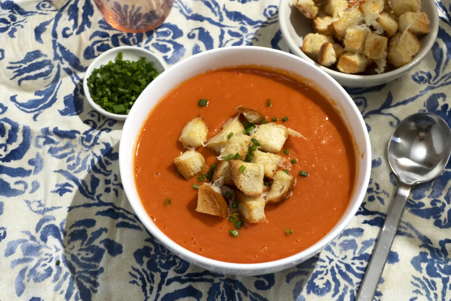 Hidden Veg Tomato Soup with Gruyere and Bacon Croutons