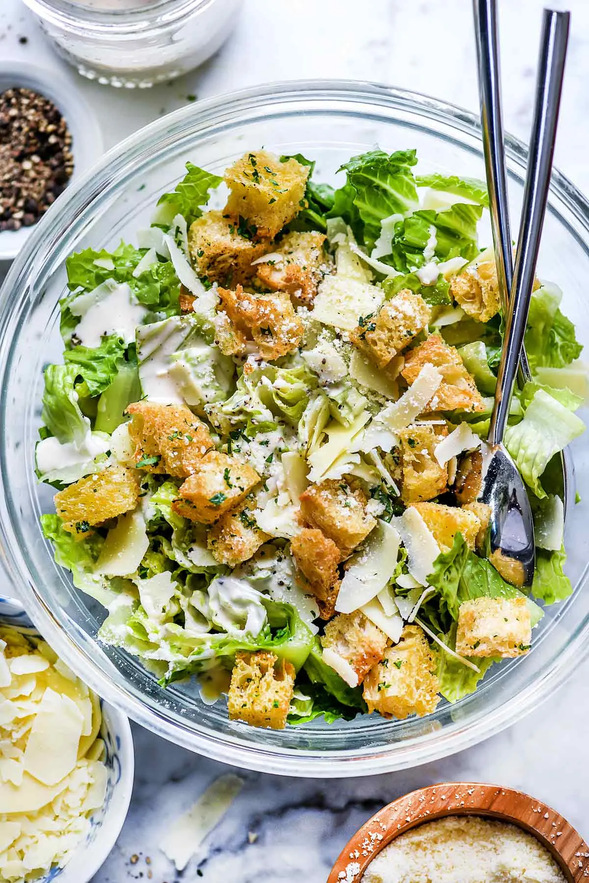 Homemade Caesar Salad with Garlic Bread Croutons