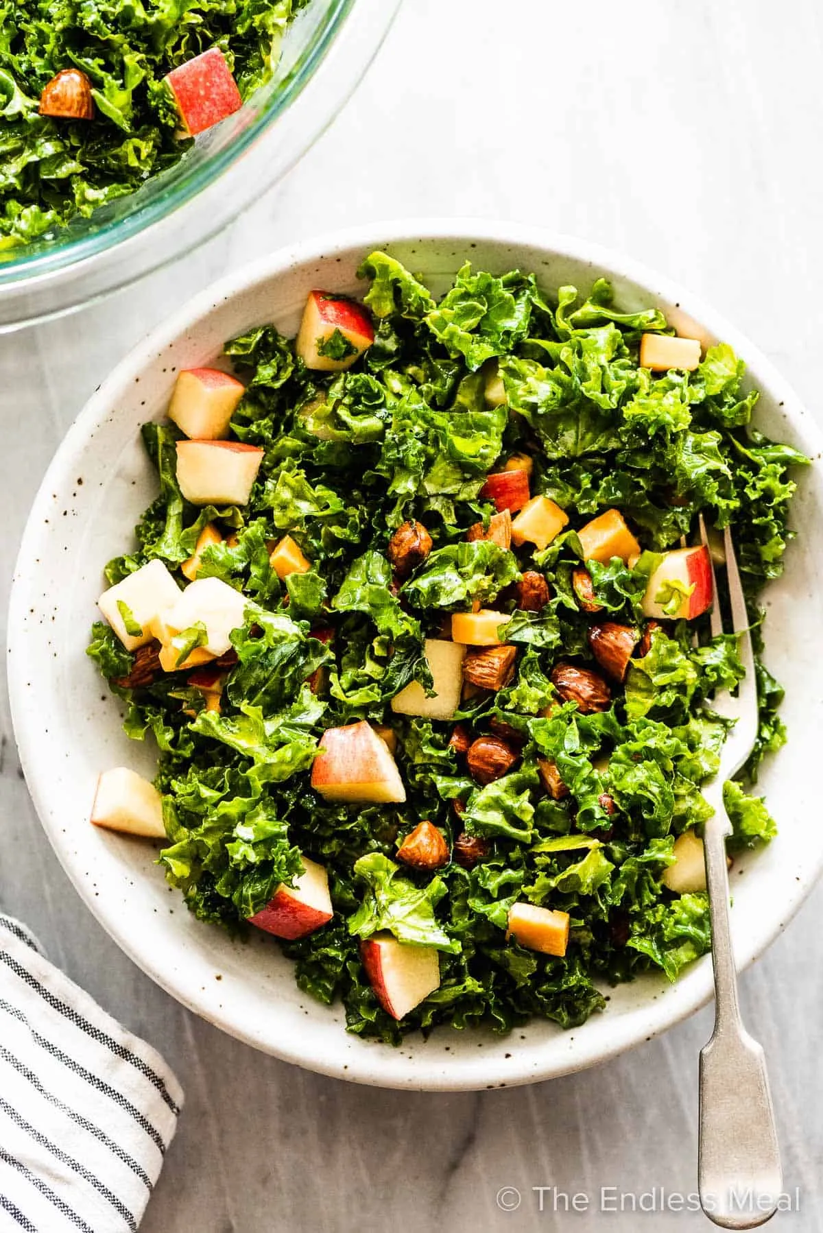 Kale Salad with Apples, Cheddar, and Toasted Almonds or Pine Nuts