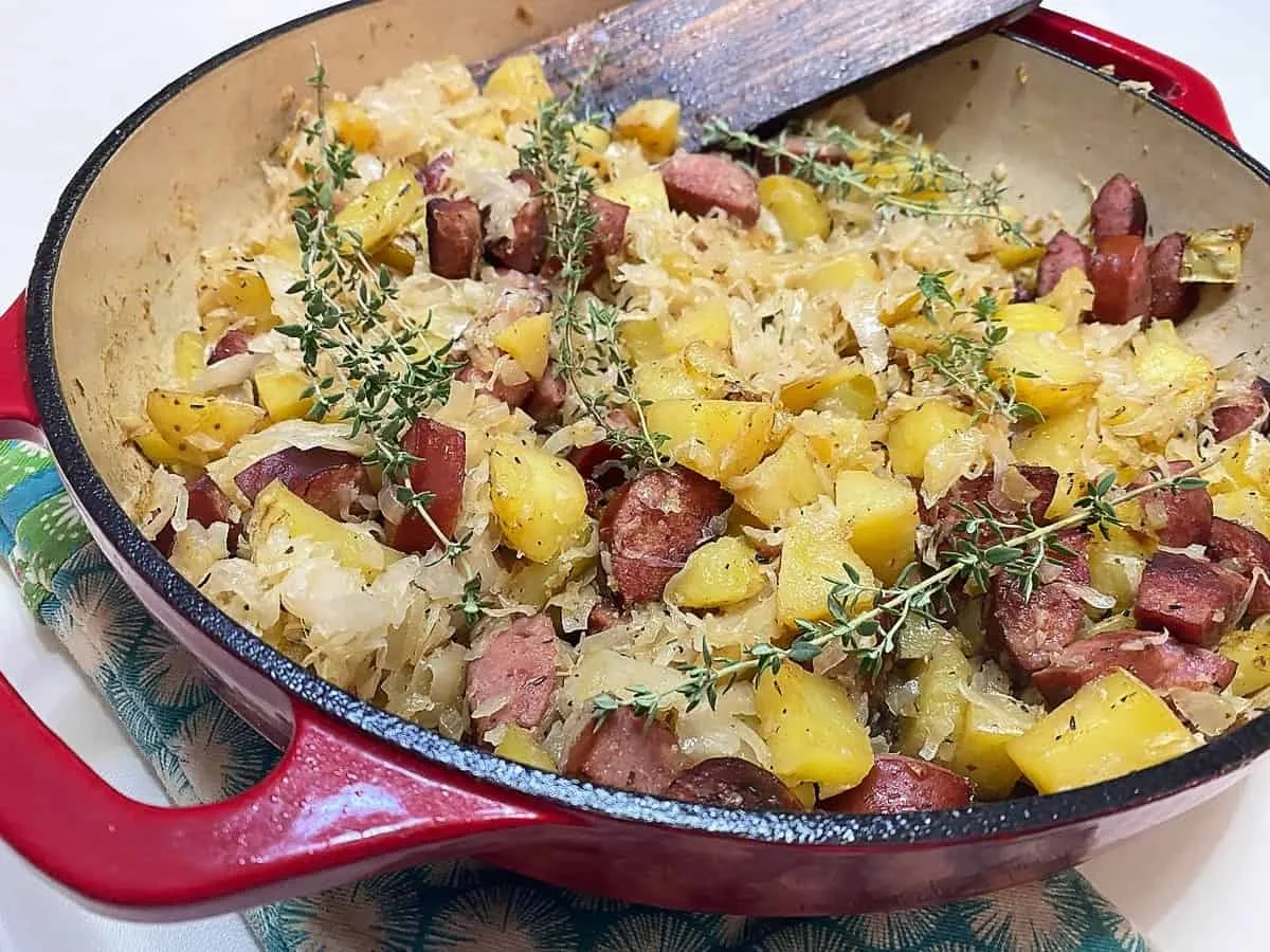 Kielbasa with Sauerkraut and Potato Dumplings