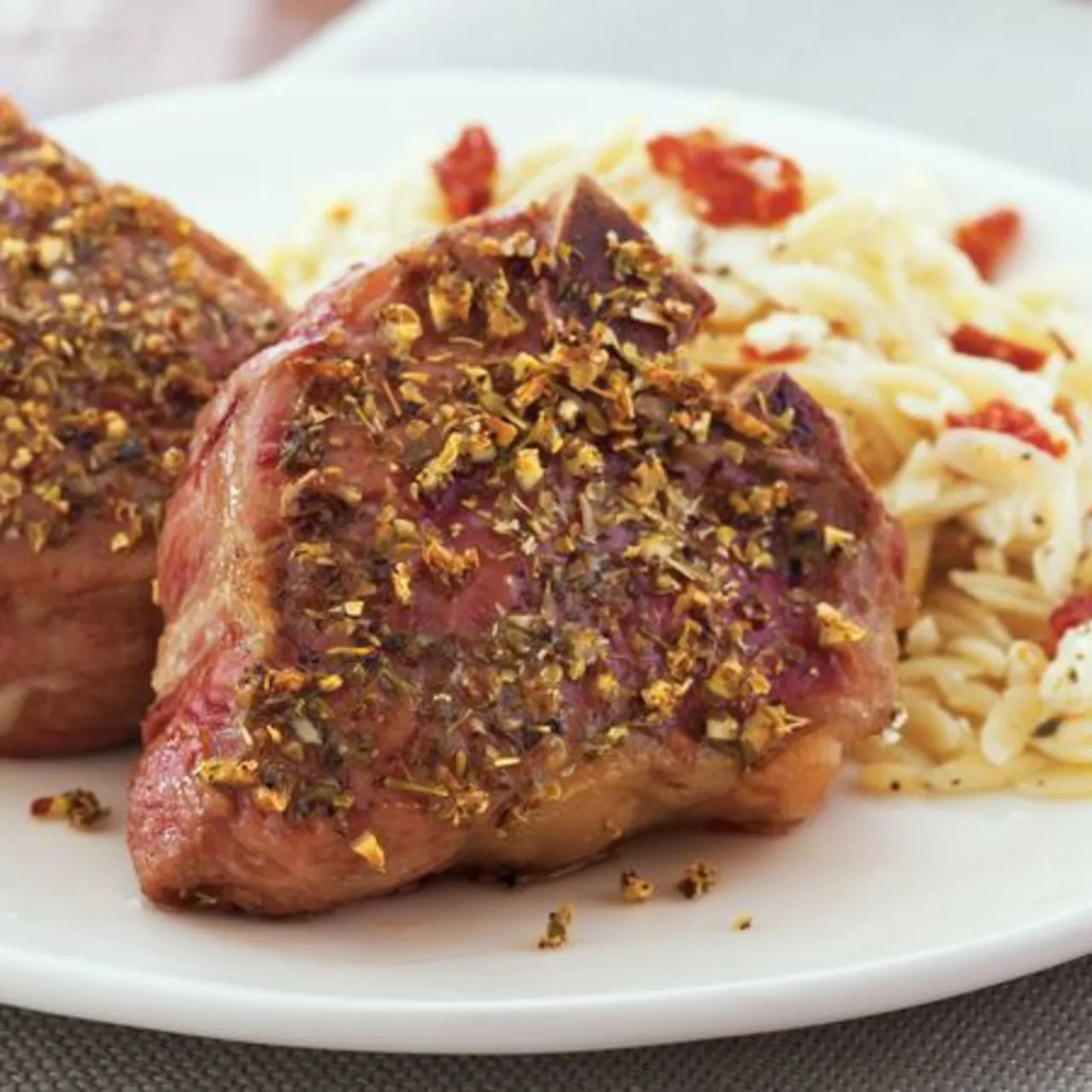 Lamb Chops with Herbed Feta Orzo