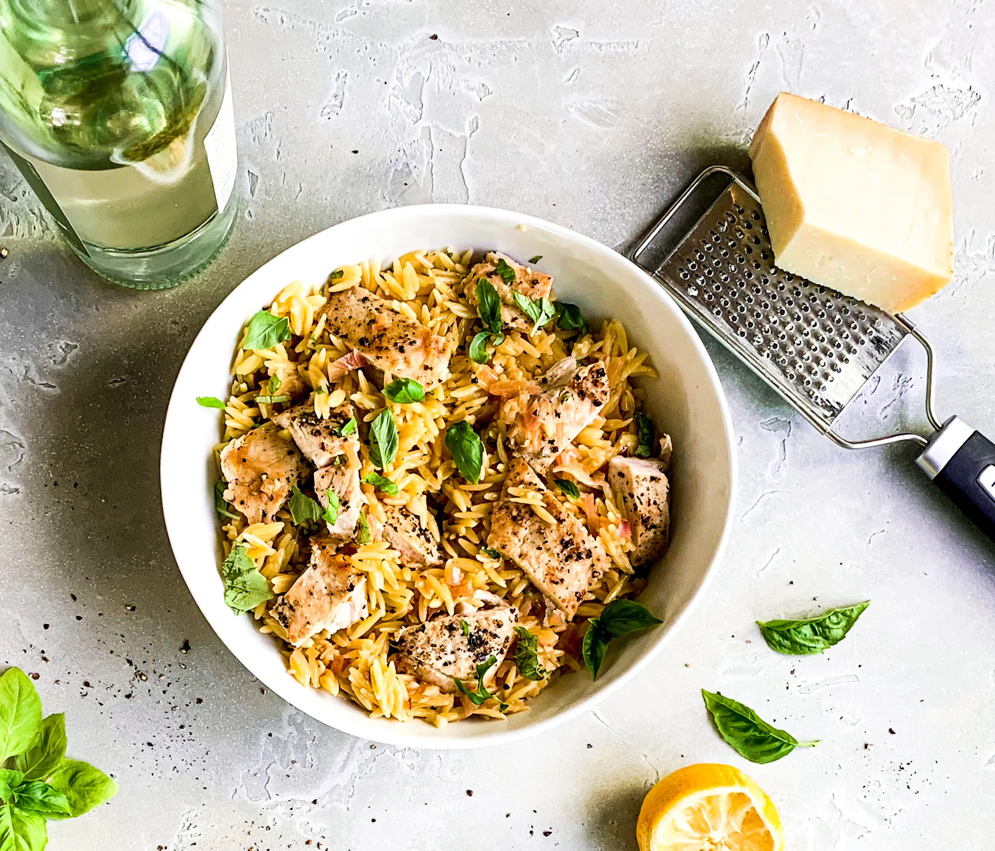 Lemon Basil Orzo with Chicken