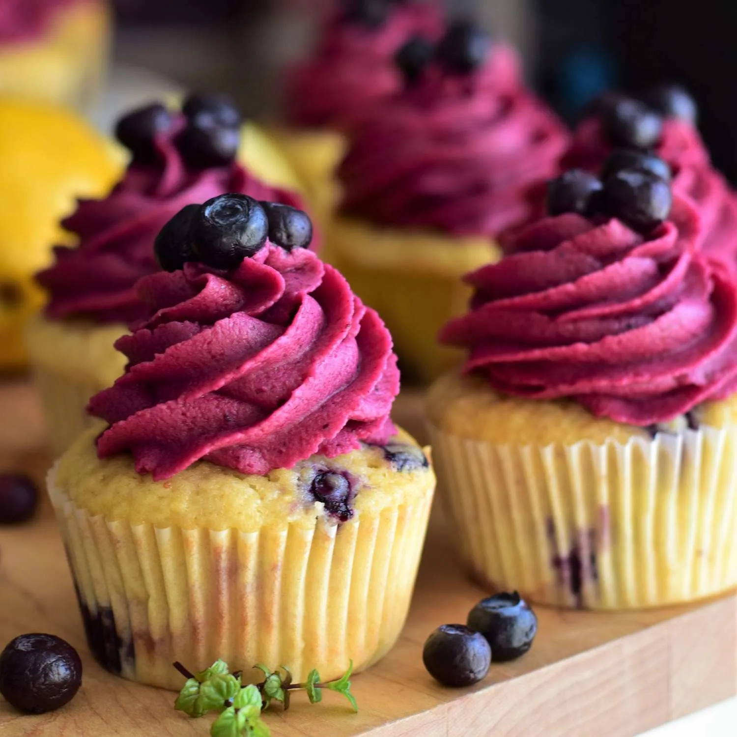 Lemon Blueberry Cupcakes with Blueberry Buttercream Frosting