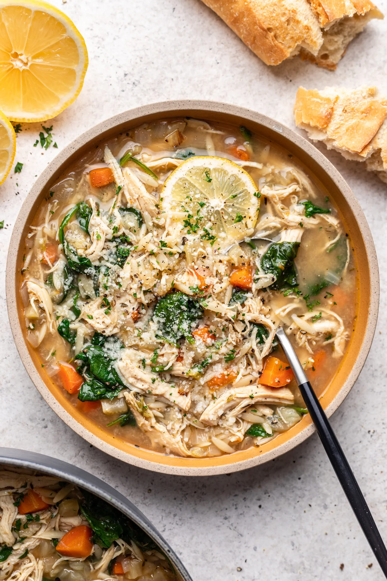 Lemon Chicken Orzo Soup with Greens