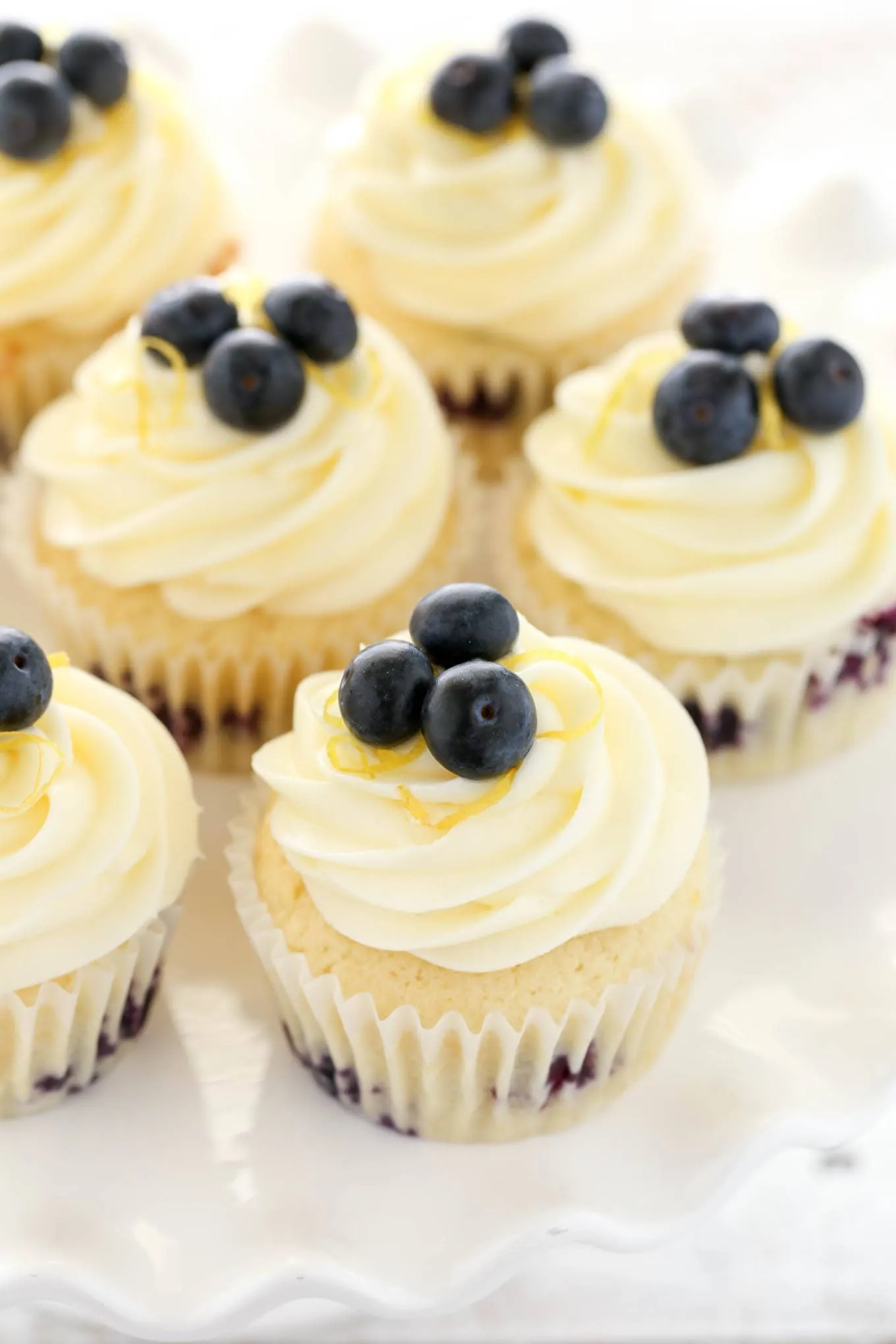 Lemon Cornmeal Cupcakes with Lemon Icing and Blueberry Filling