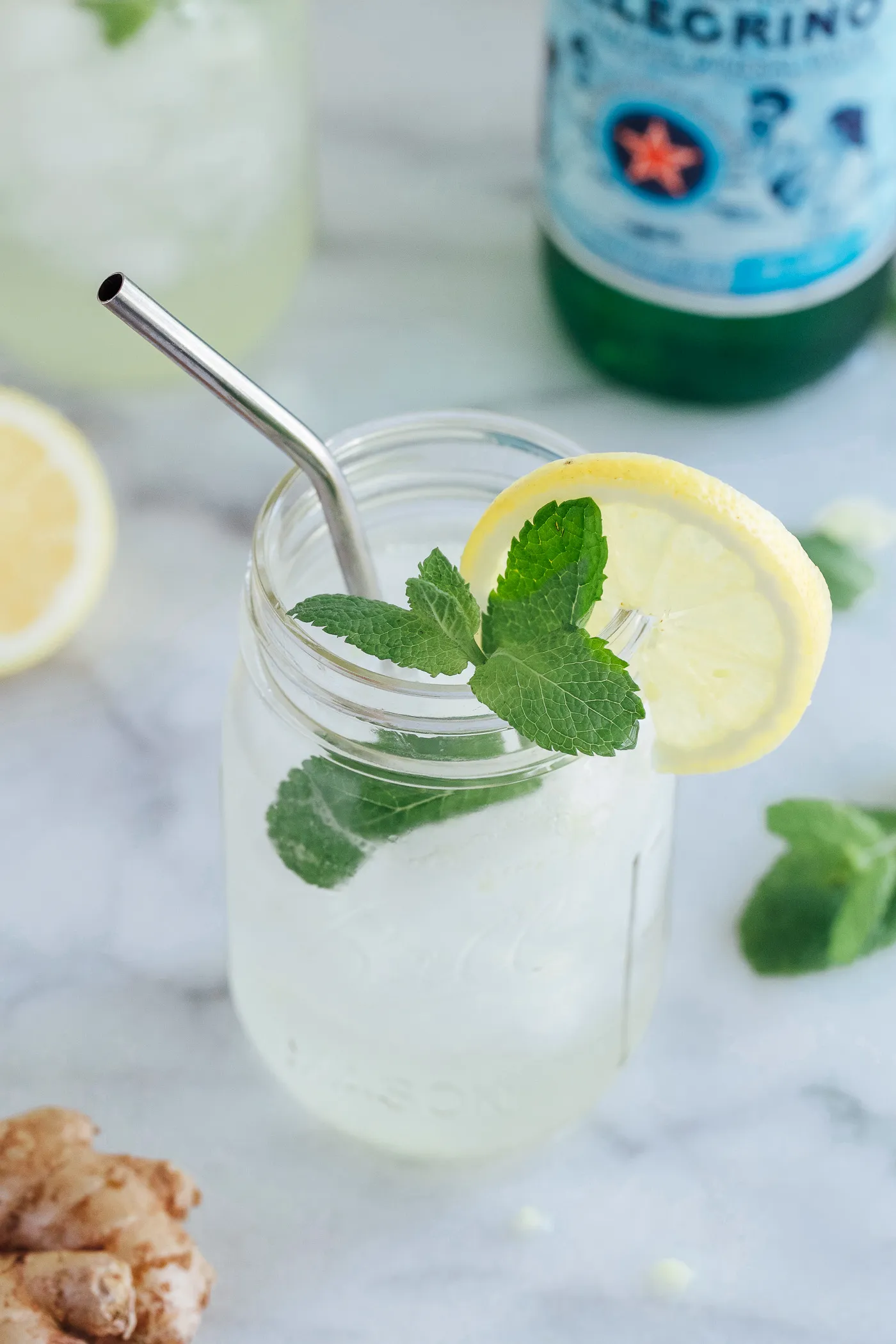 Lemon Ginger Spritzers with Fresh Mint