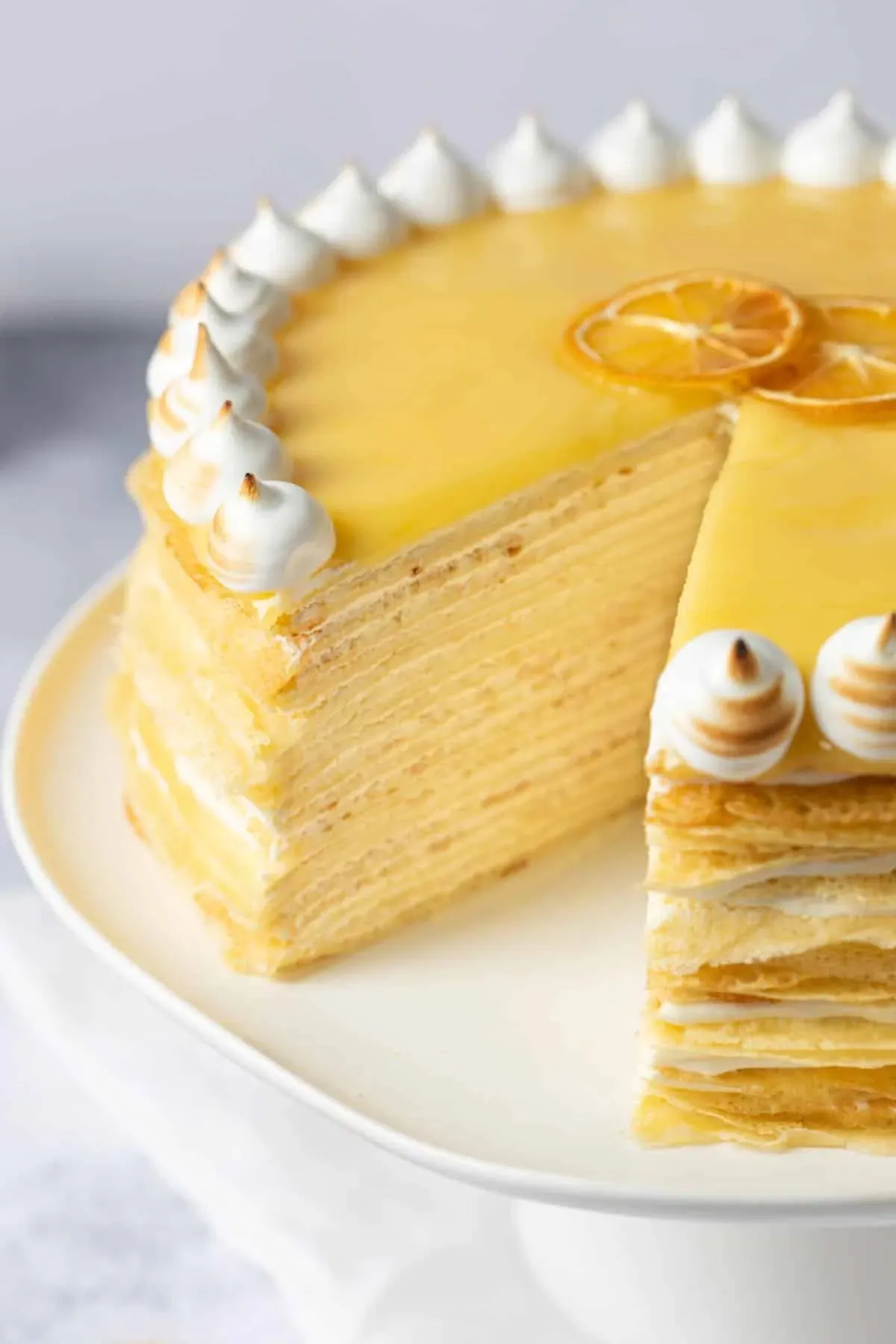 Lemon Meringue Cardamom Crepe Cake