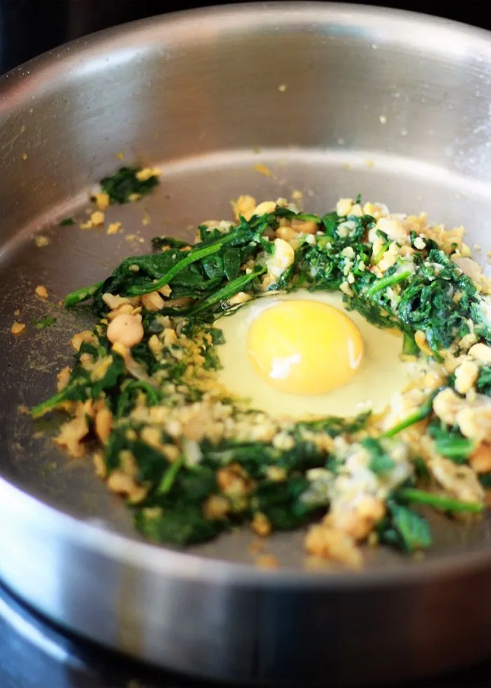 Lemony Egg in a Spinach Chickpea Nest