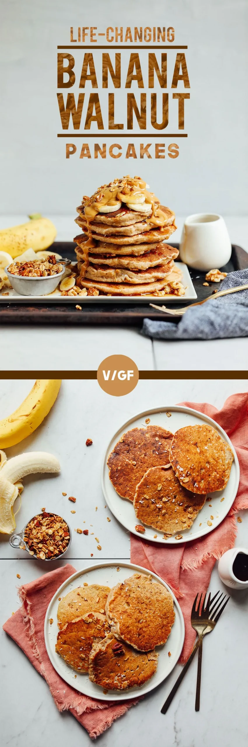 Life Changing Banana Walnut Pancakes Gluten Free