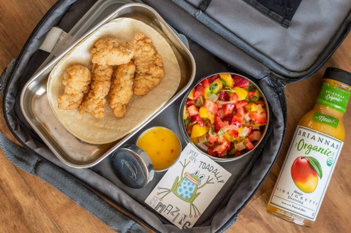 Mango Strawberry Salsa with Breaded Chicken Tacos