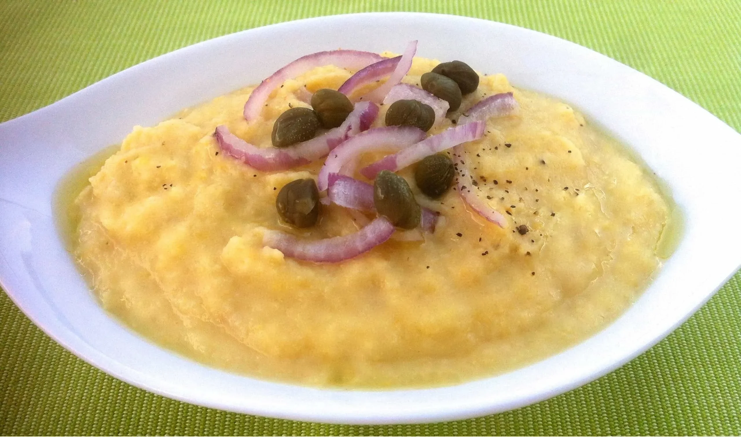 Mashed Yellow Split Peas Fava with Tomato Braised Capers