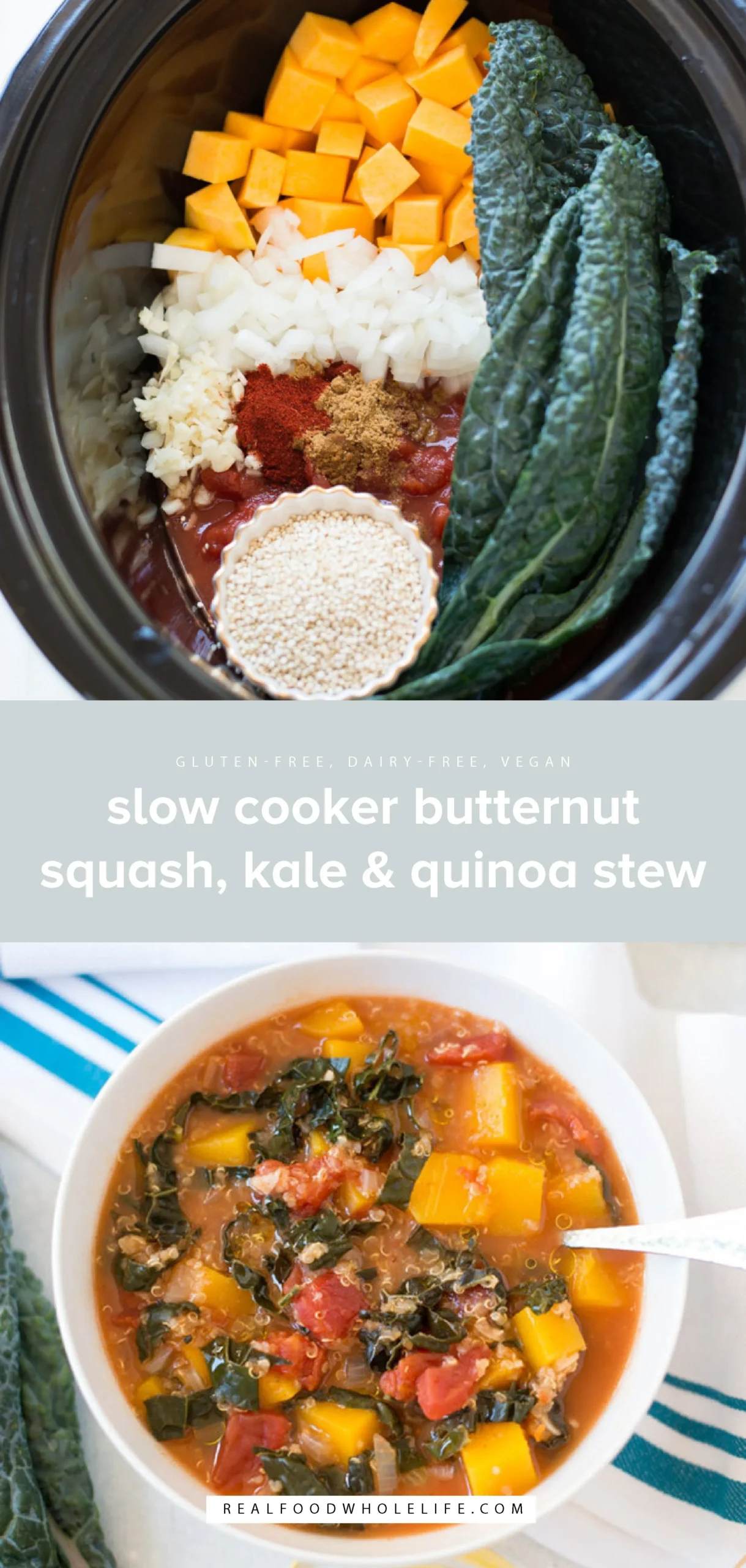 Meatless Monday Slow Cooker Butternut Squash Kale and Quinoa Chili