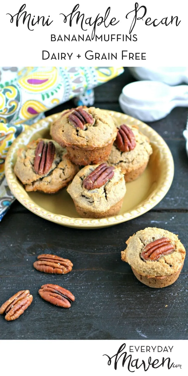 Mini Maple Pecan Banana Muffins (Dairy Free, Grain Free)