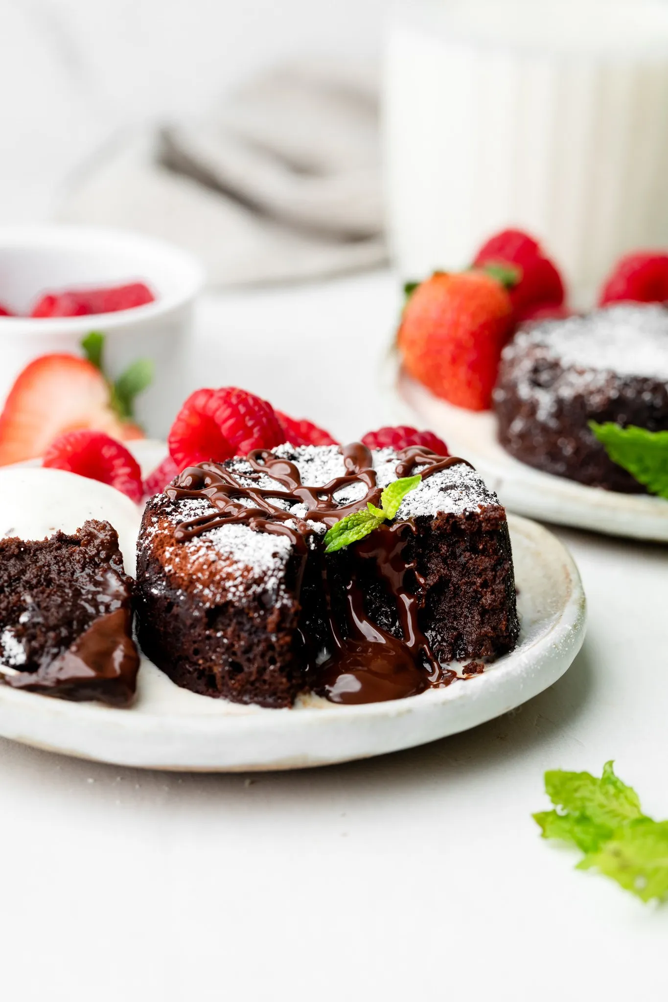 Mini Molten Chocolate Cakes with Mocha Sauce