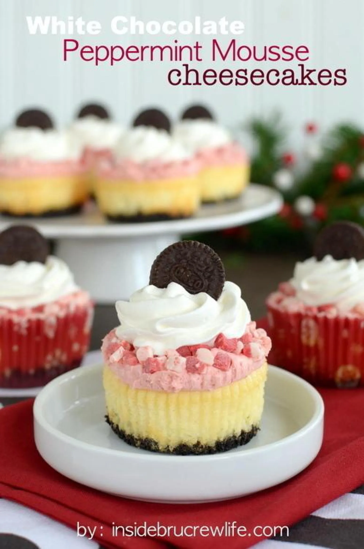 Mini White Chocolate Peppermint Cheesecakes
