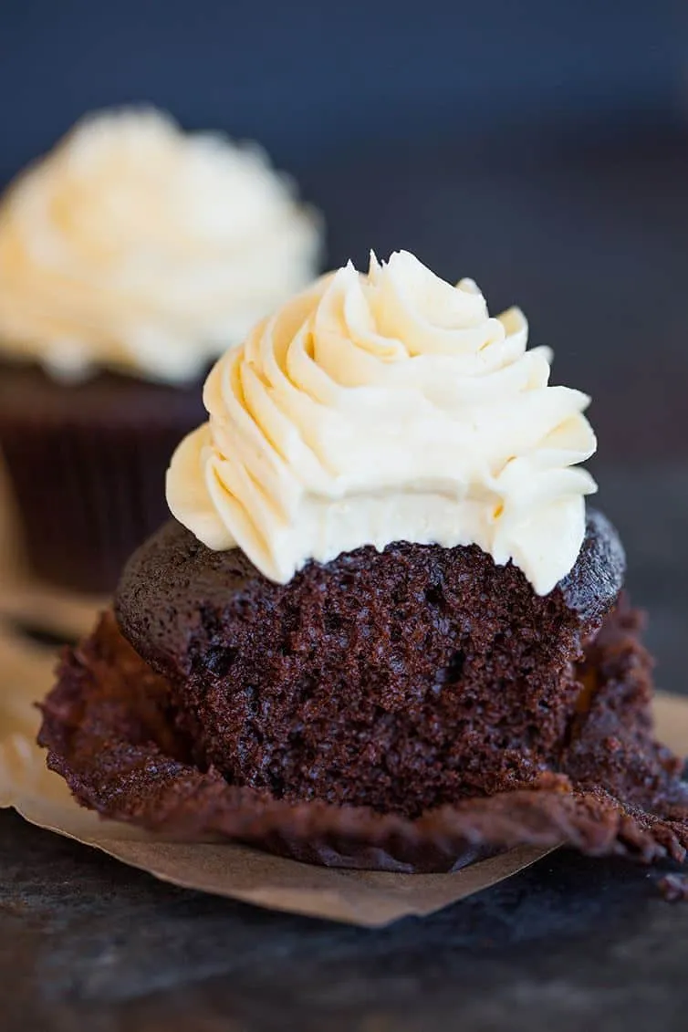 Moist Chocolate Cupcakes with Vanilla Bean Icing