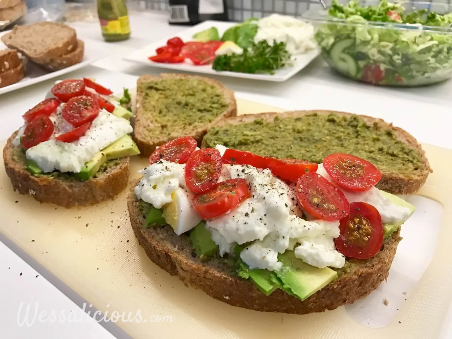 Mozzarella Tomato Pesto Avocado Sandwich