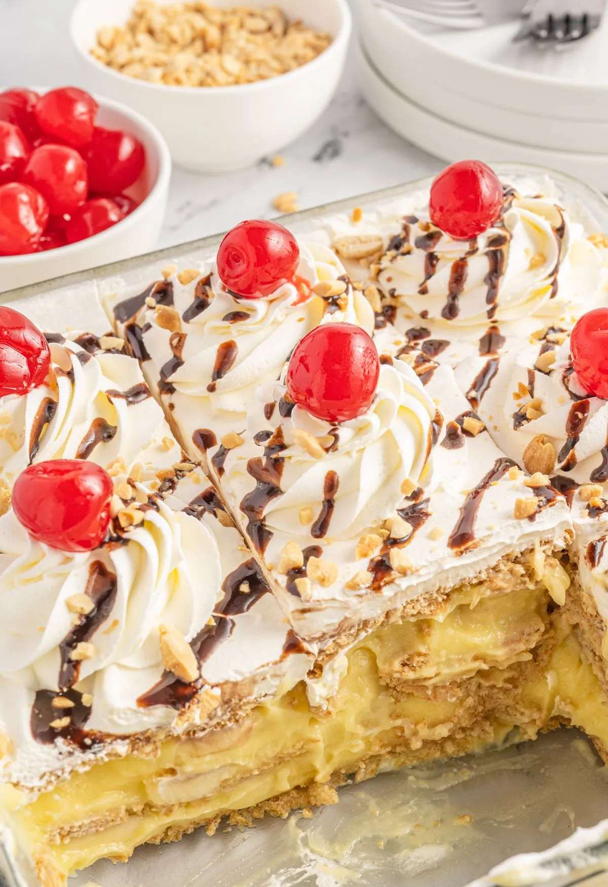 No Bake Banana Split Icebox Cake Dessert