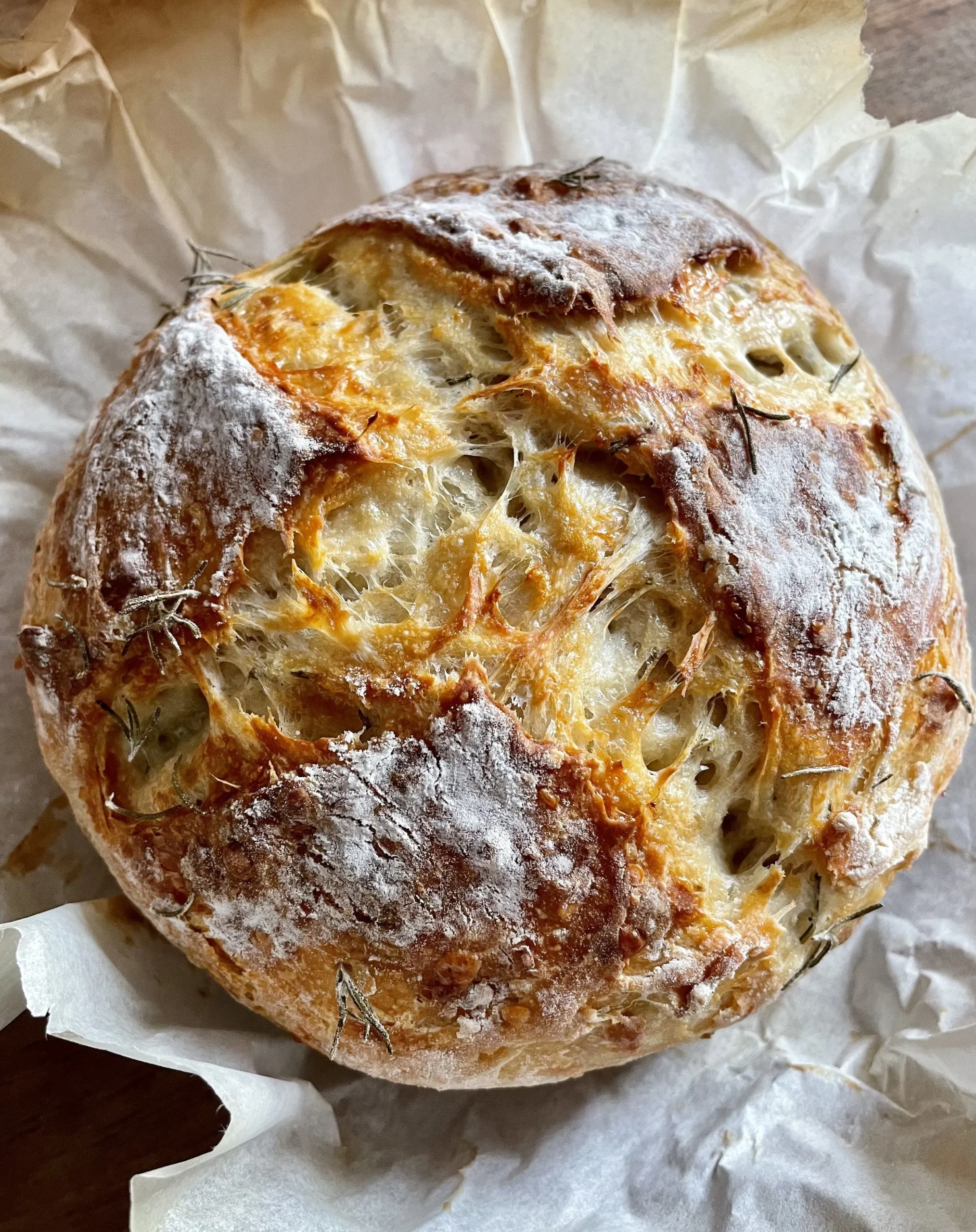 No Knead Rosemary Parmesan Bread