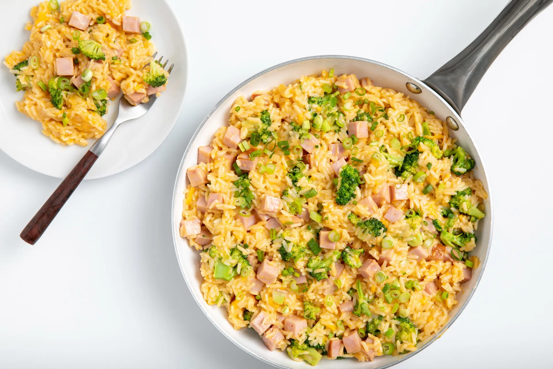 One Pot Cheesy Ham Rice Skillet
