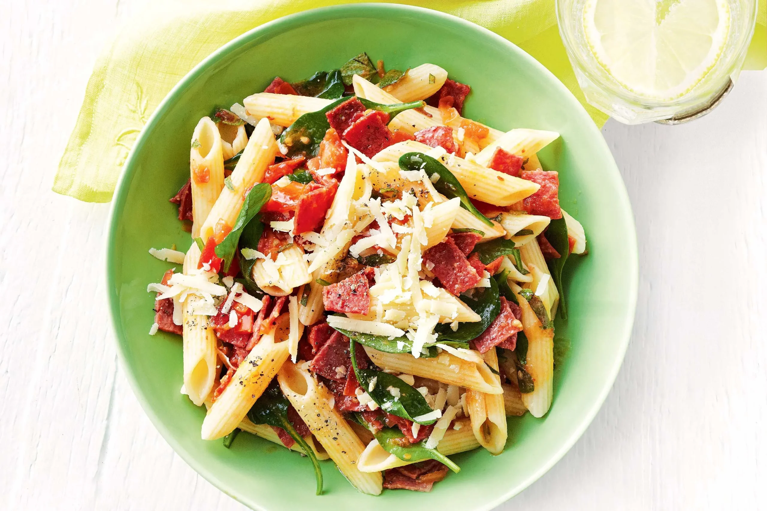 One Pot Crispy Salami and Cherry Tomato Pasta
