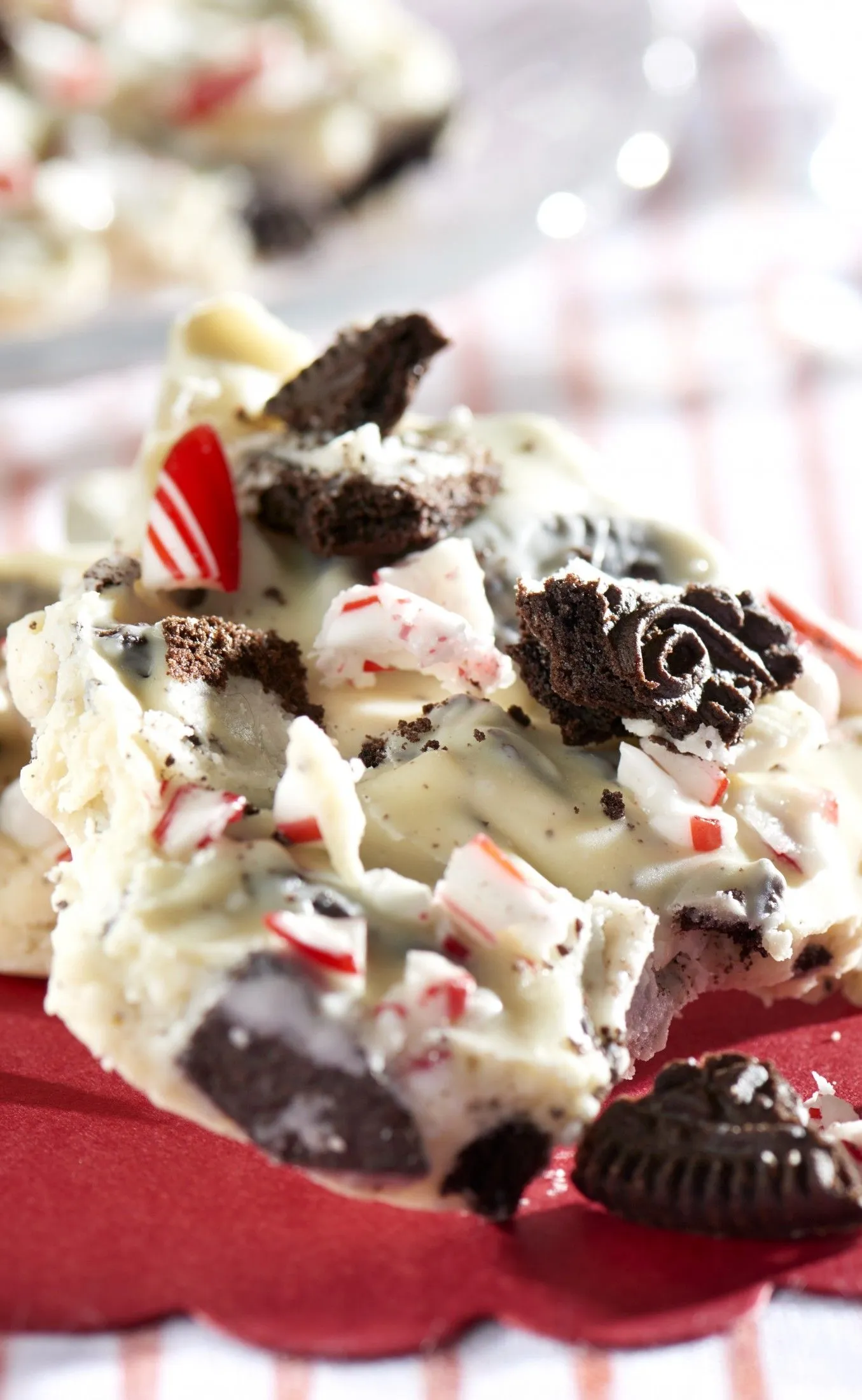 Oreos and Candy Cane Chocolate Bark
