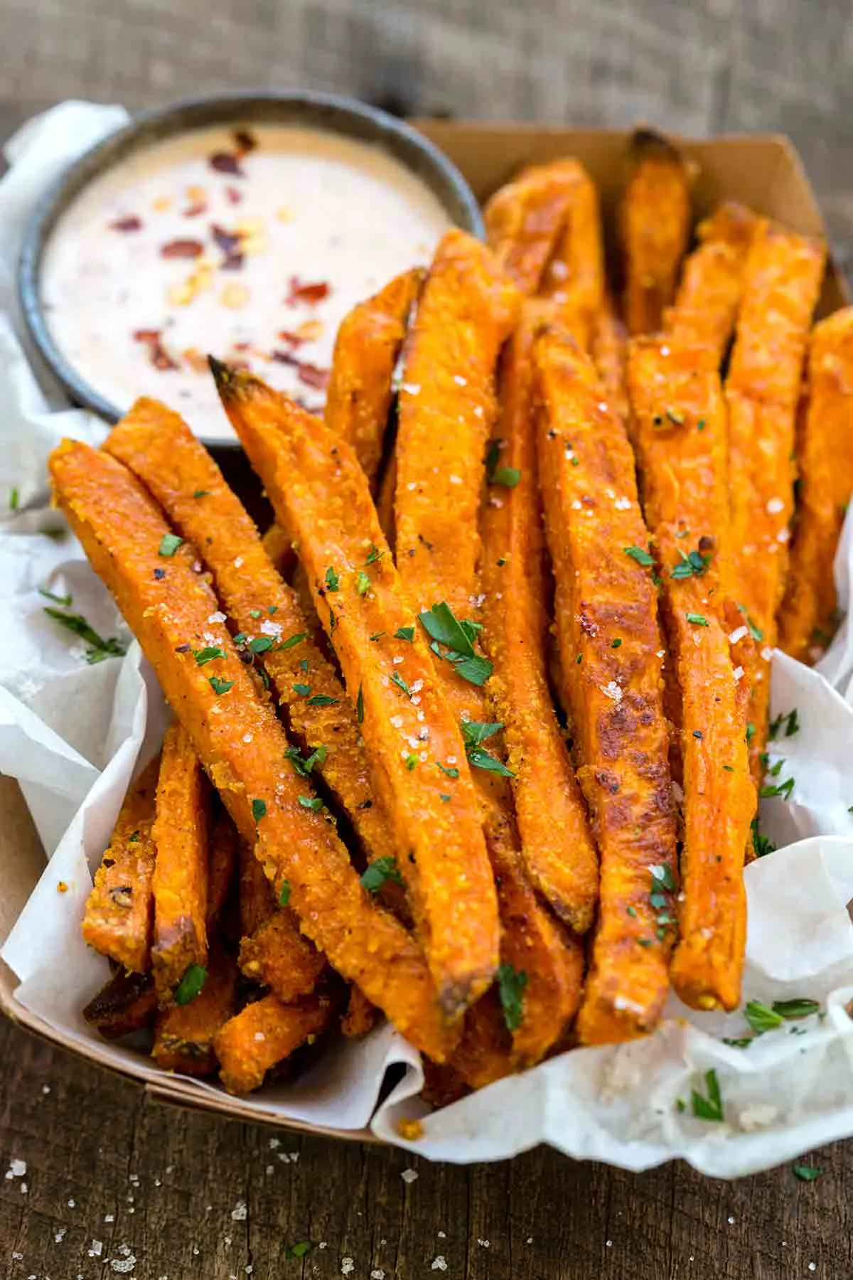 Oven Baked Sweet Potato Fries with Garlic and Herbs