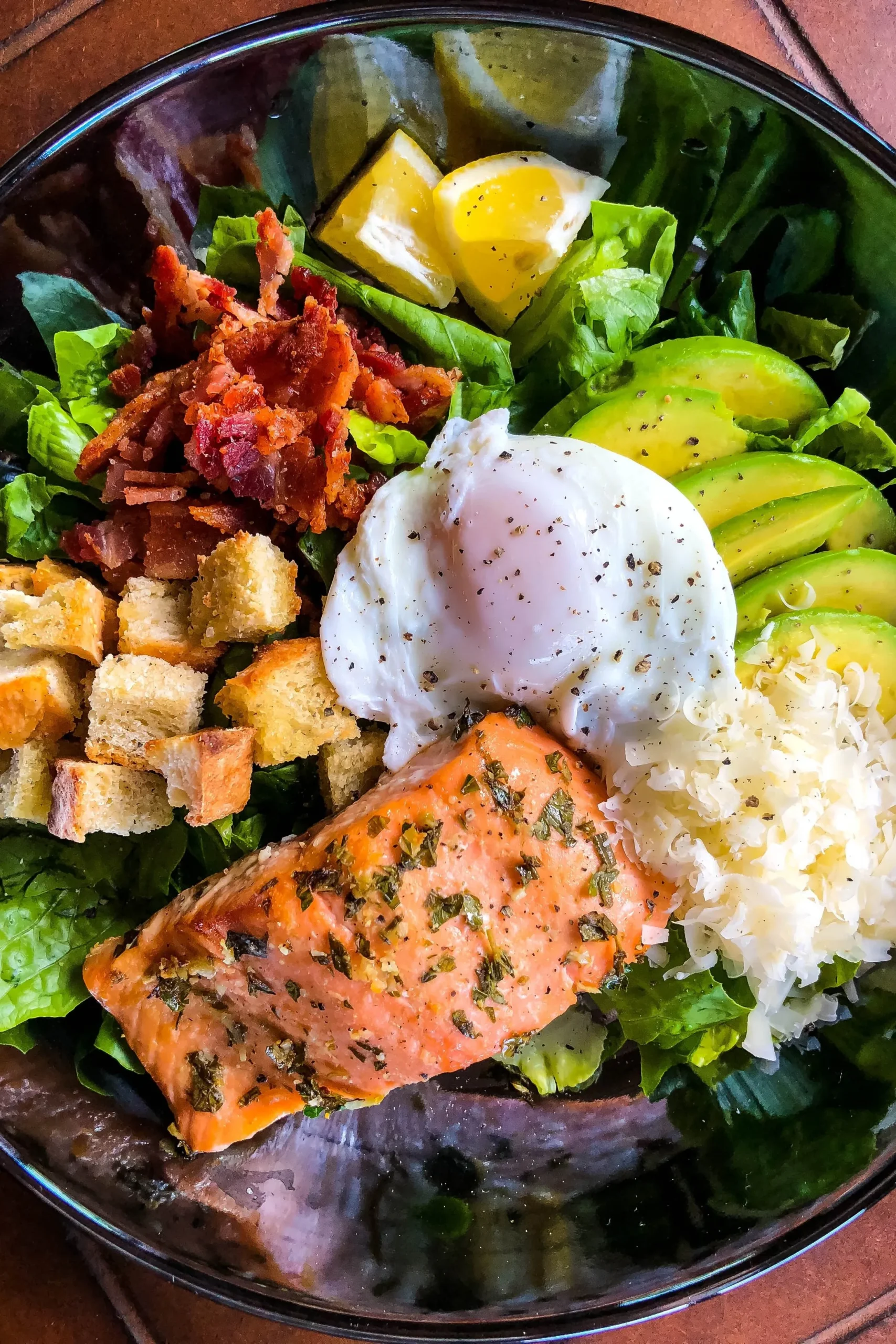 Oven Poached Salmon Caesar Salads
