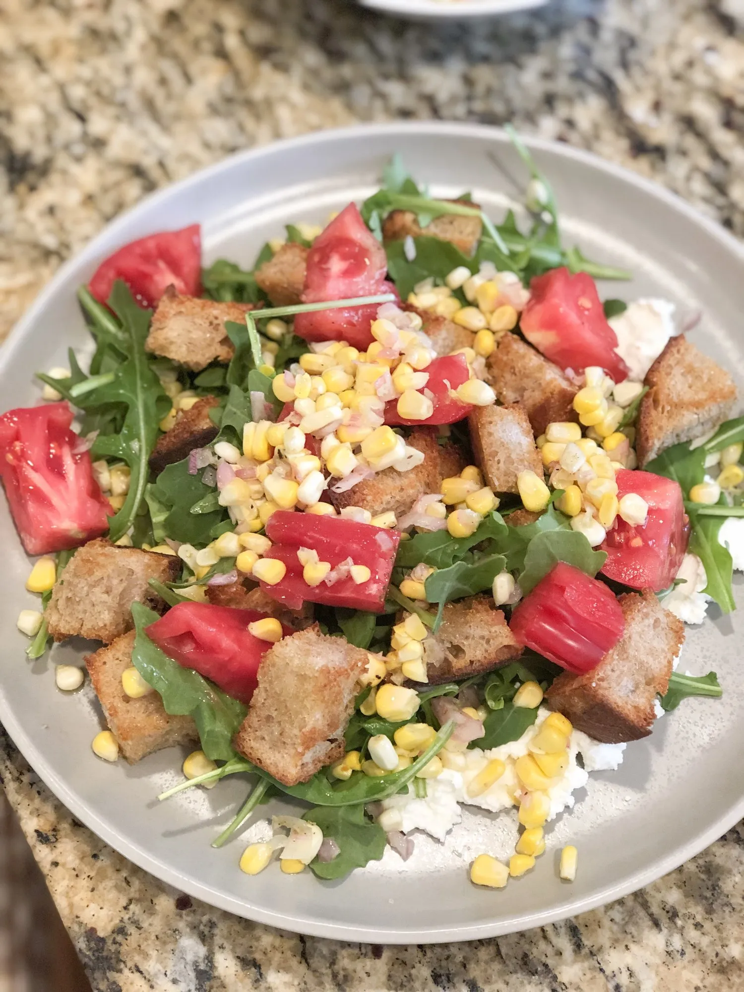 Panzanella with Tomatoes, Cucumbers, and Corn