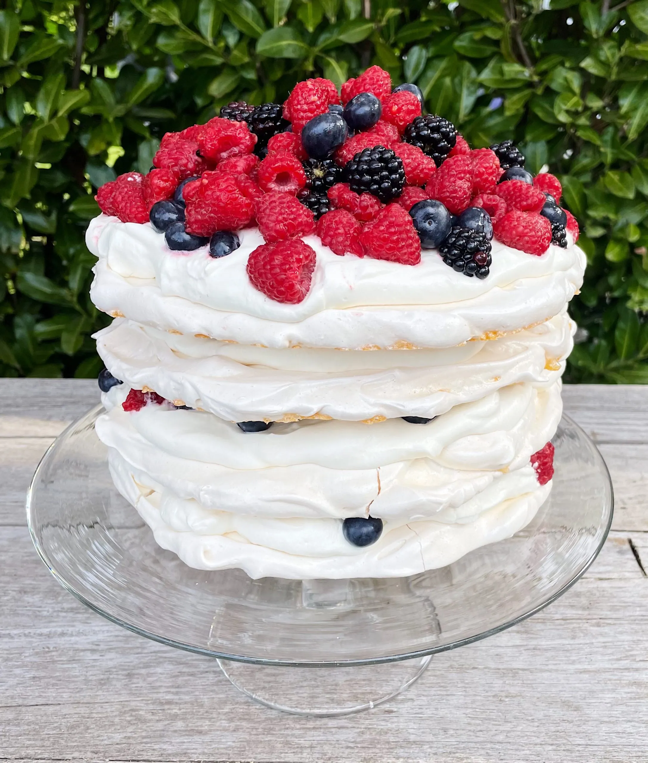 Pavlova with Whipped Cream and Blueberries