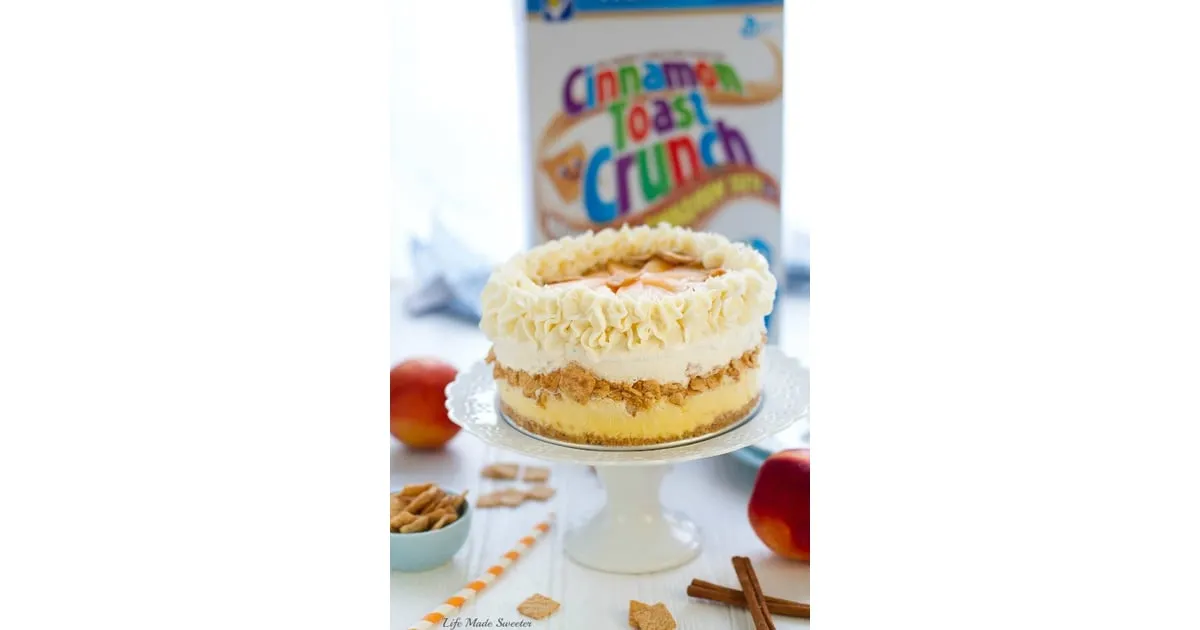 Peach Cobbler Ice Cream Cake with Cinnamon Toast Crunch Cereal Crust