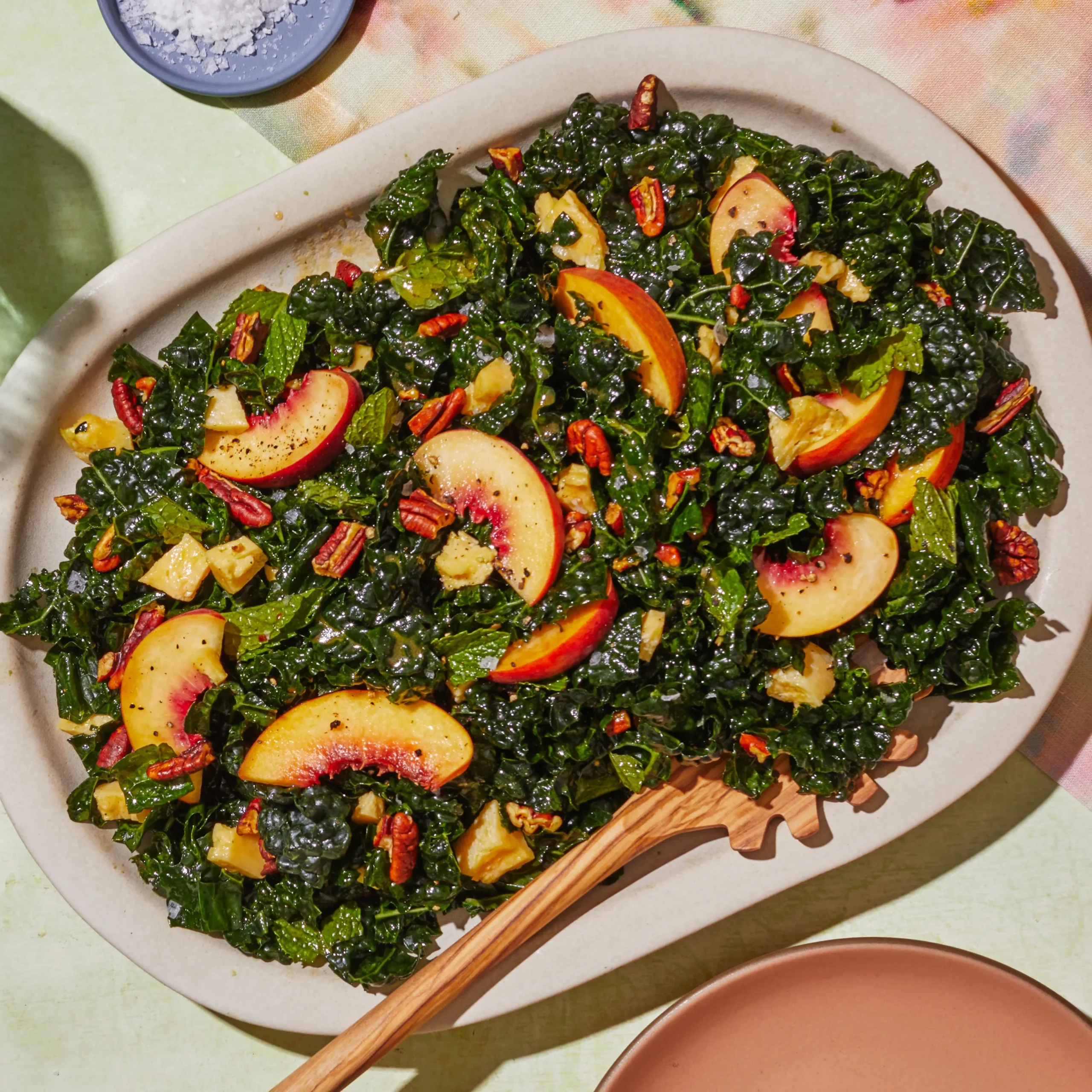 Peach Kale Salad with Yogurt Honey Mustard Dressing