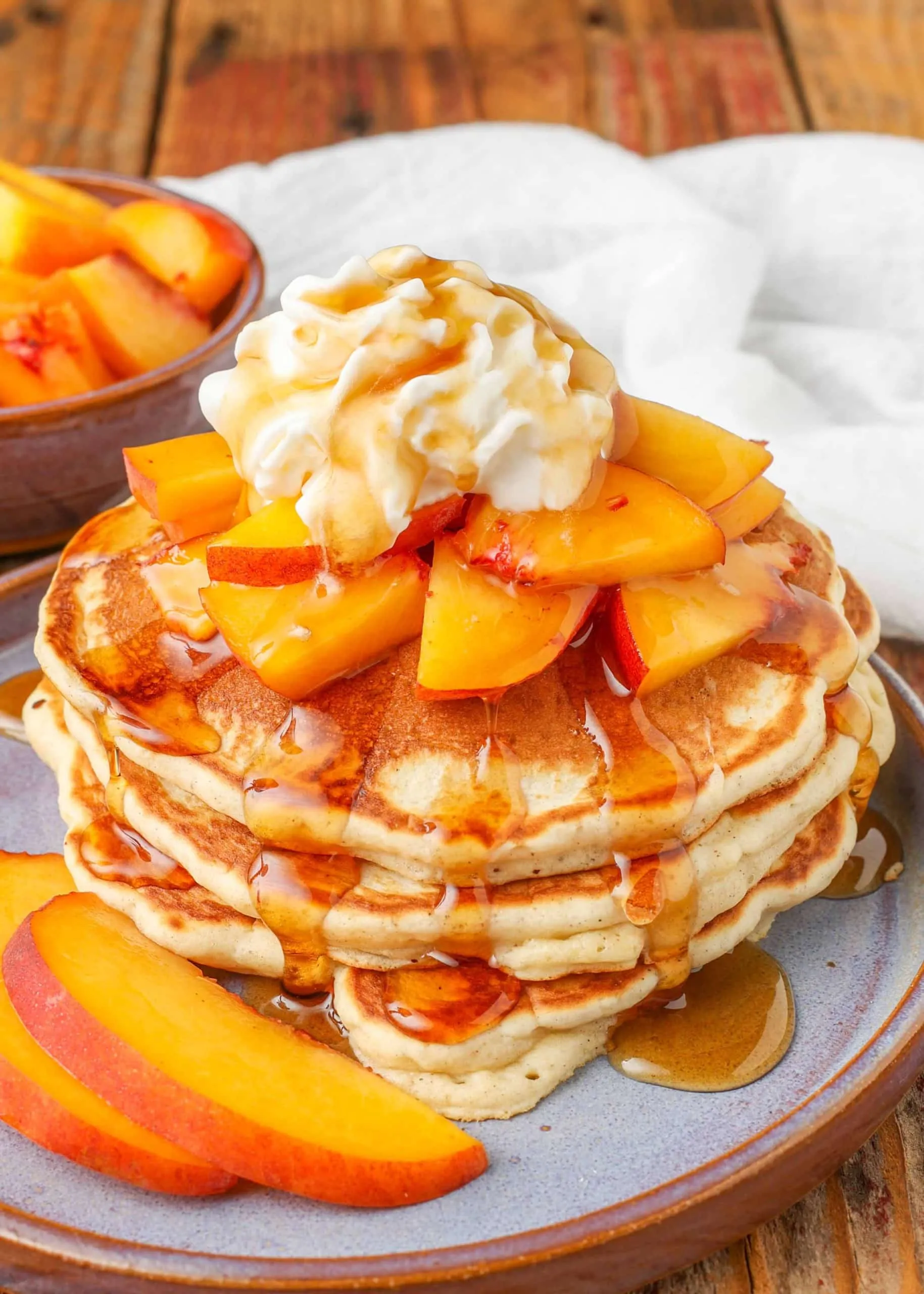 Peach Pancakes with Marsala Rose Butter Sauce